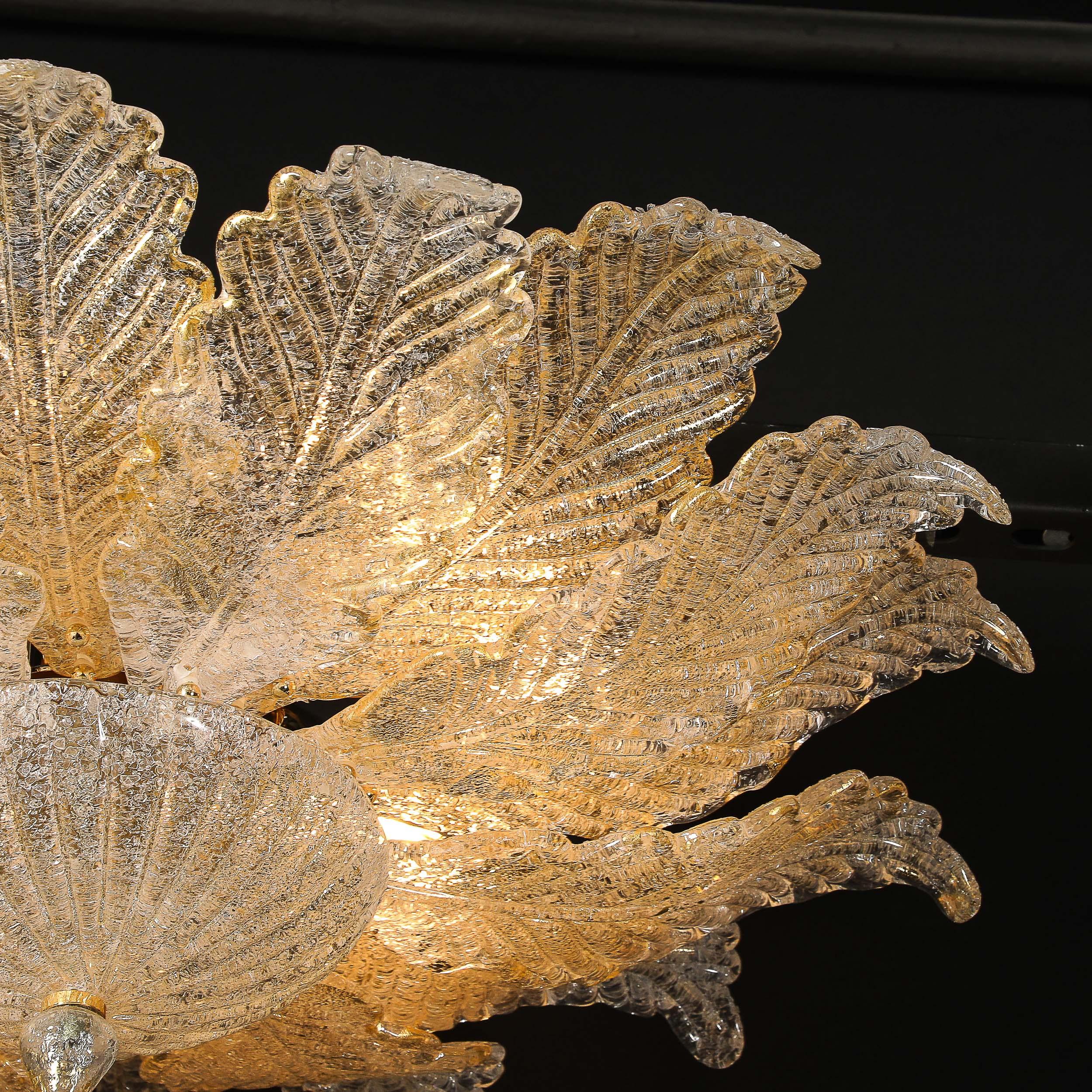 Modernist Hand-Blown Mottled Murano 24K Gold Fleck Glass Acanthus Flush Mount For Sale 9