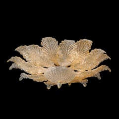 Modernist Hand-Blown Mottled Murano 24K Gold Fleck Glass Acanthus Flush Mount