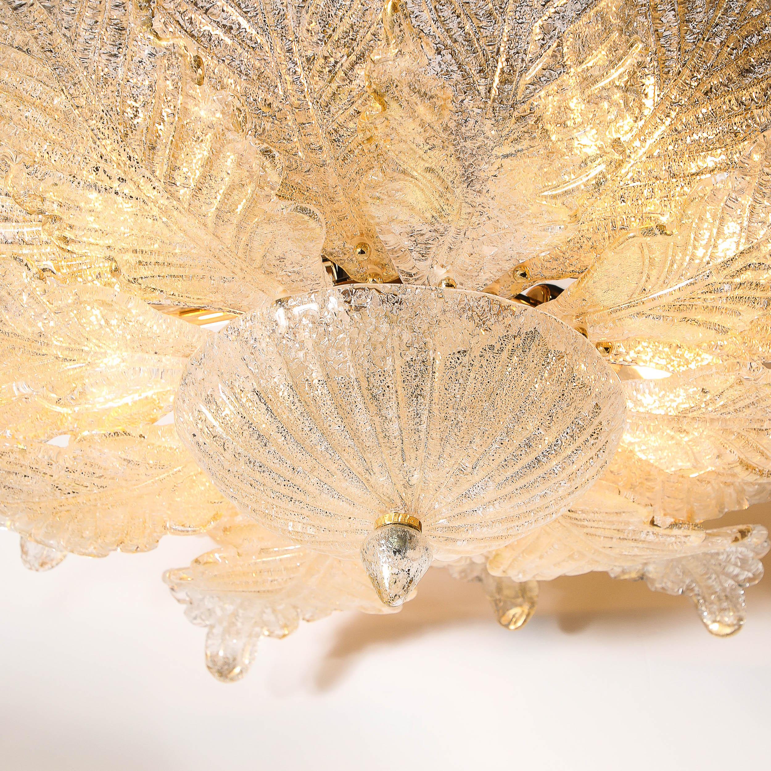 Modernist Hand-Blown Mottled Murano 24K Gold Fleck Glass Acanthus Flush Mount For Sale 1