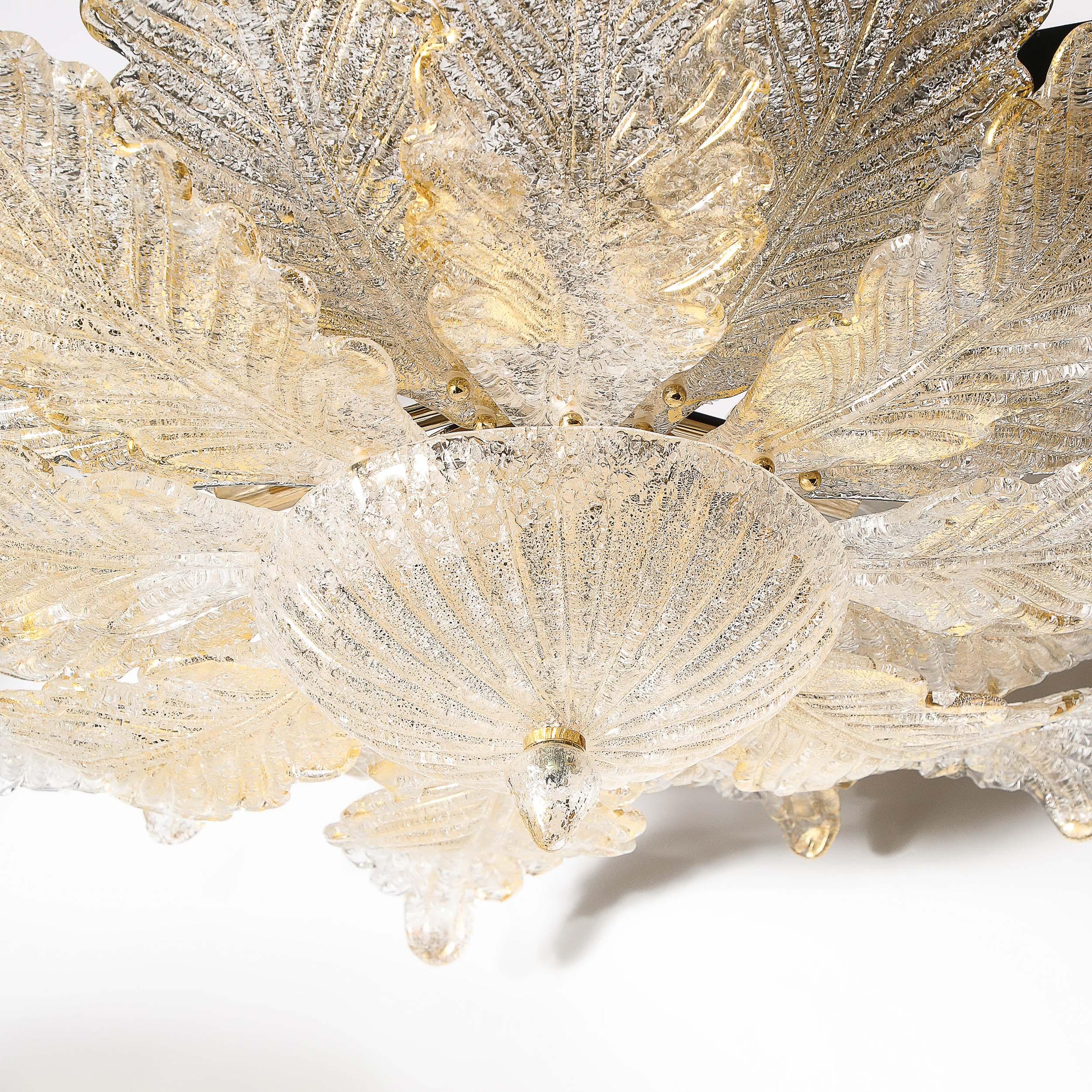 Modernist Hand-Blown Mottled Murano 24K Gold Fleck Glass Acanthus Flush Mount For Sale 4