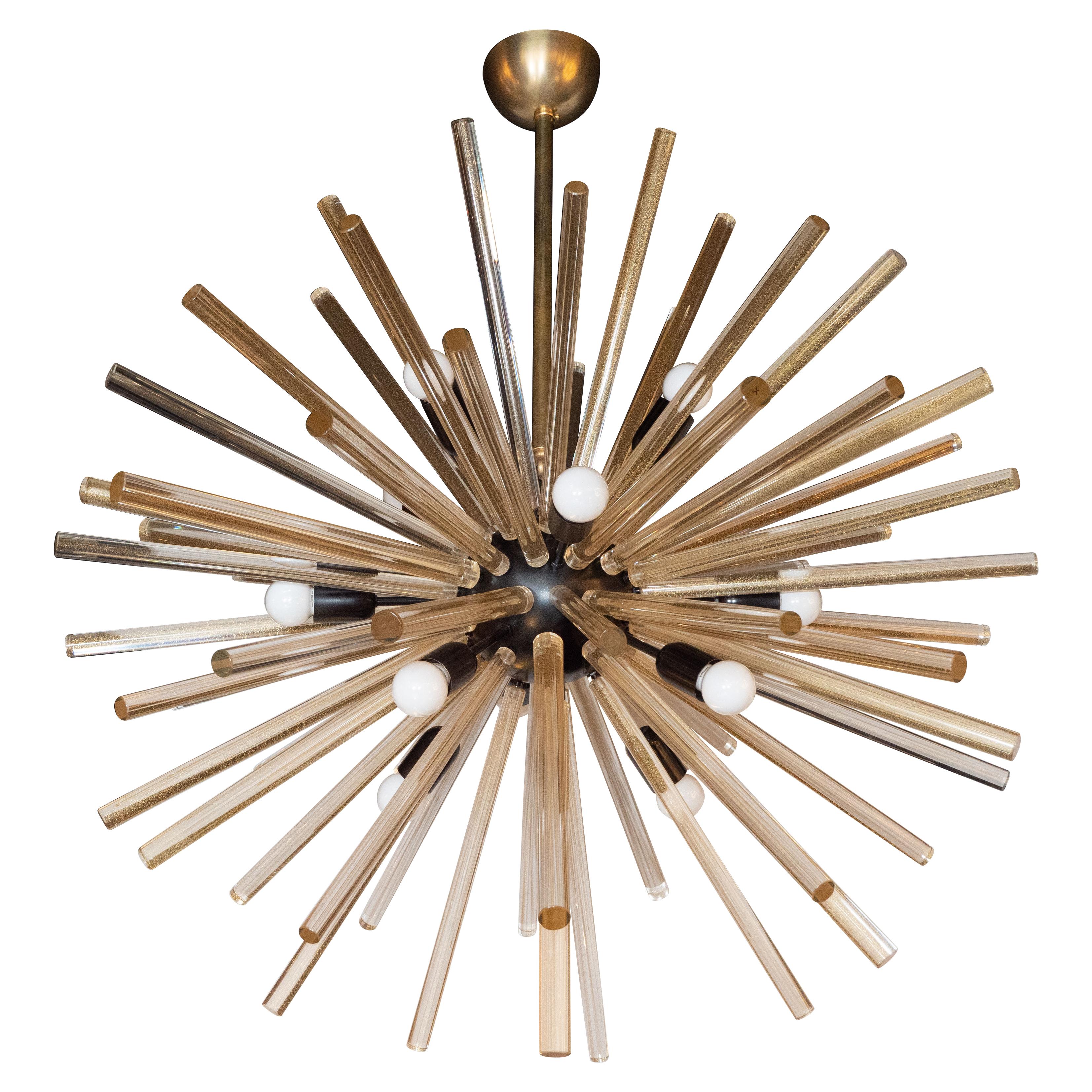 Modernistischer Sputnik, mundgeblasen, Murano, 24kt Gold, transluzentes Glas und schwarze Emaille im Angebot