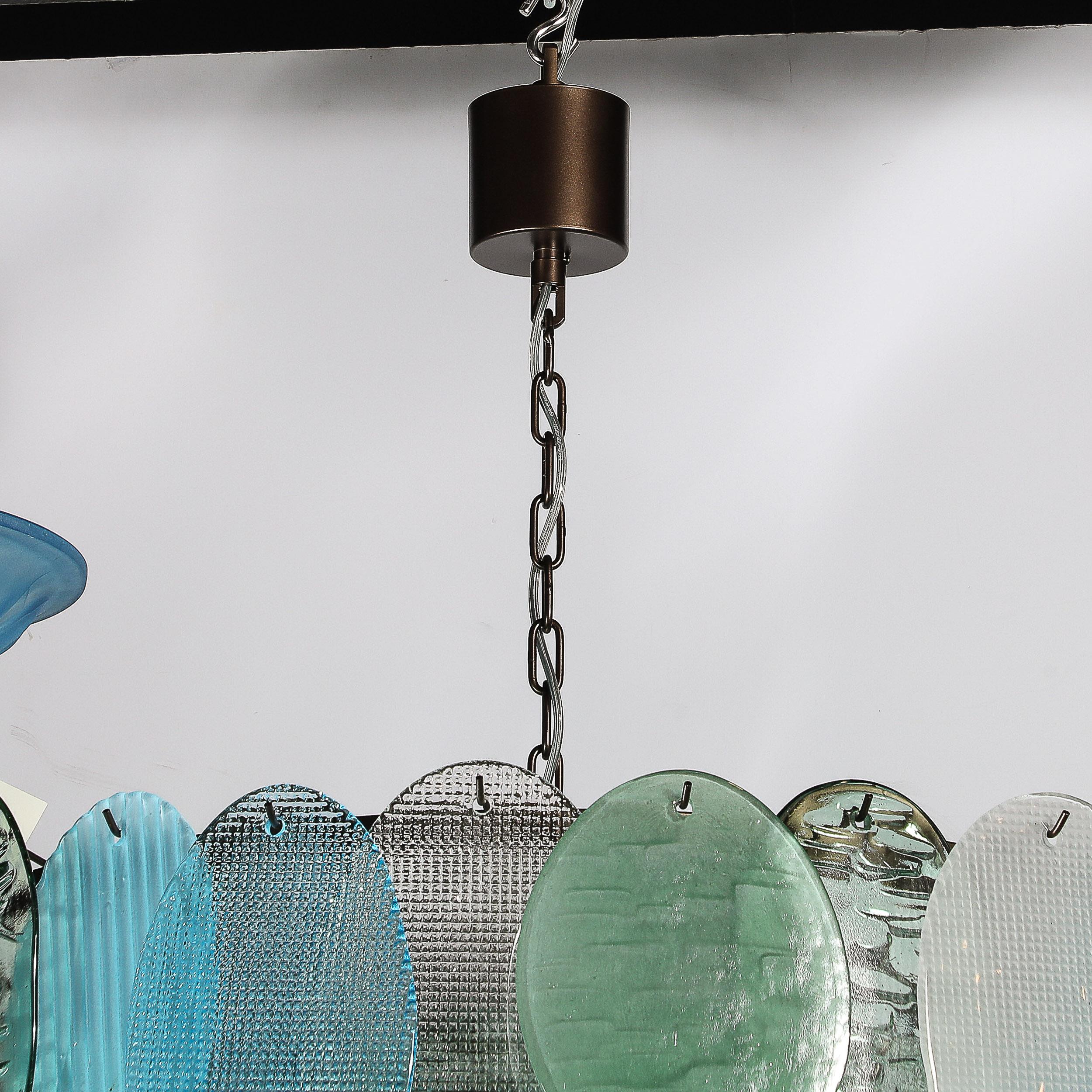 Lustre moderniste à 7 branches en forme de disque texturé en aigue-marine mélangée, soufflé à la main par Murano en vente 7