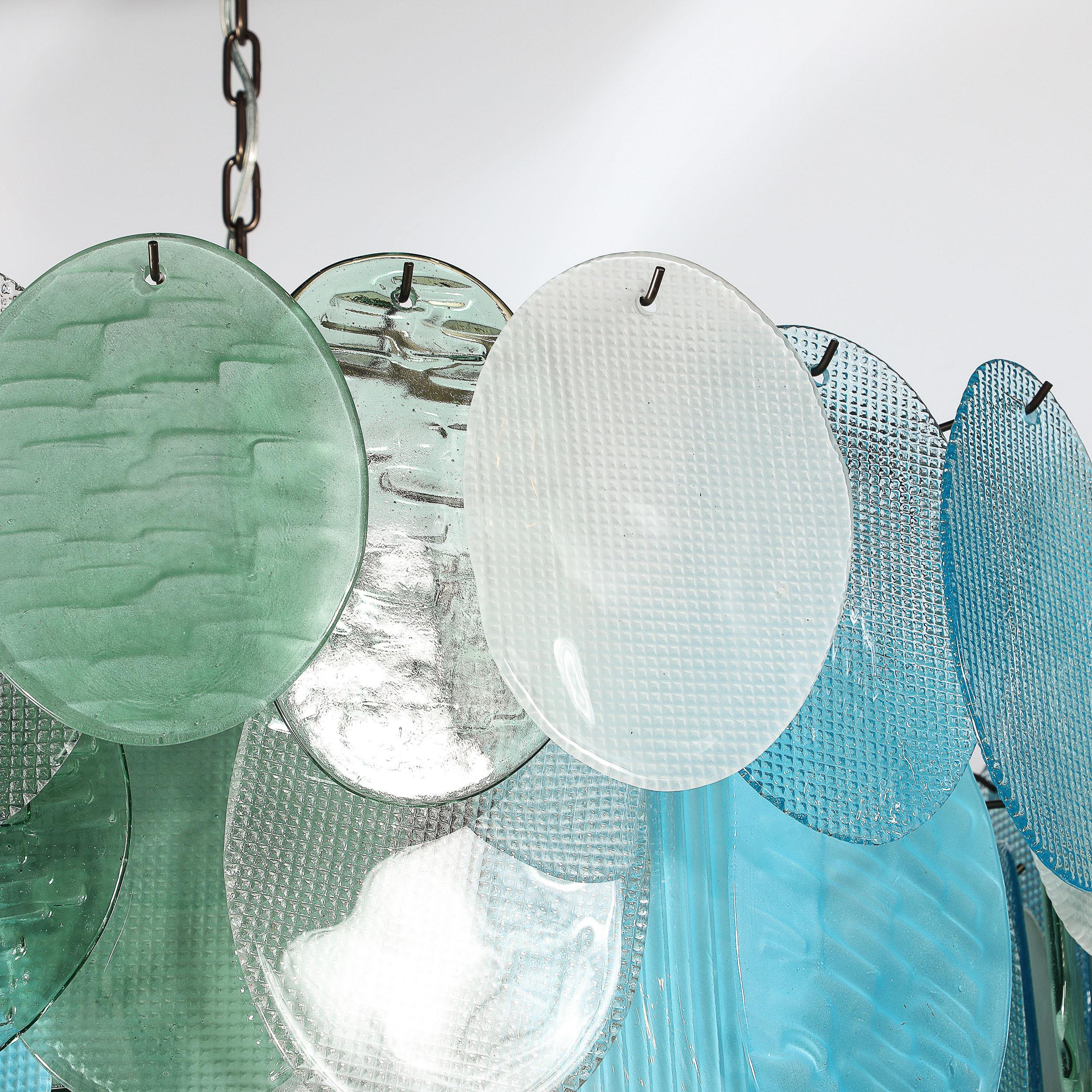 Lustre moderniste à 7 branches en forme de disque texturé en aigue-marine mélangée, soufflé à la main par Murano en vente 8
