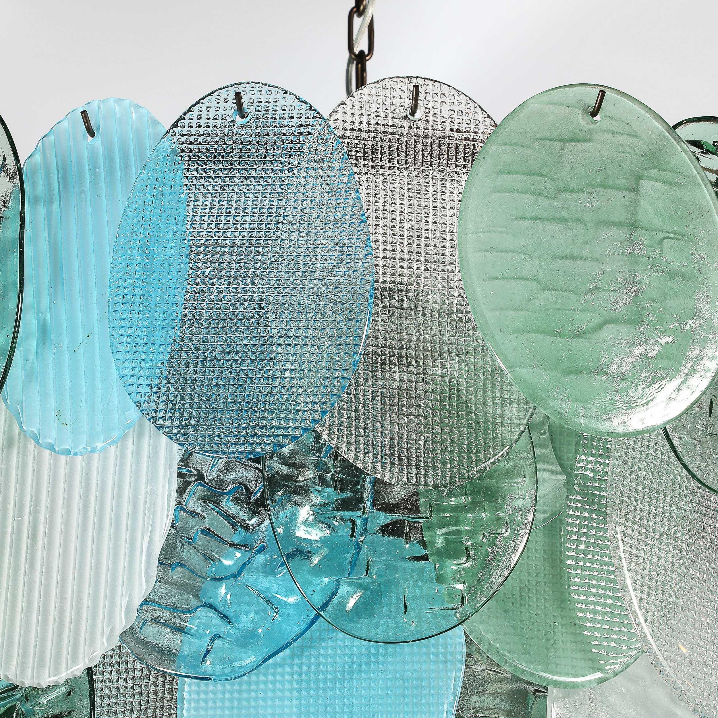 Lustre moderniste à 7 branches en forme de disque texturé en aigue-marine mélangée, soufflé à la main par Murano en vente 11