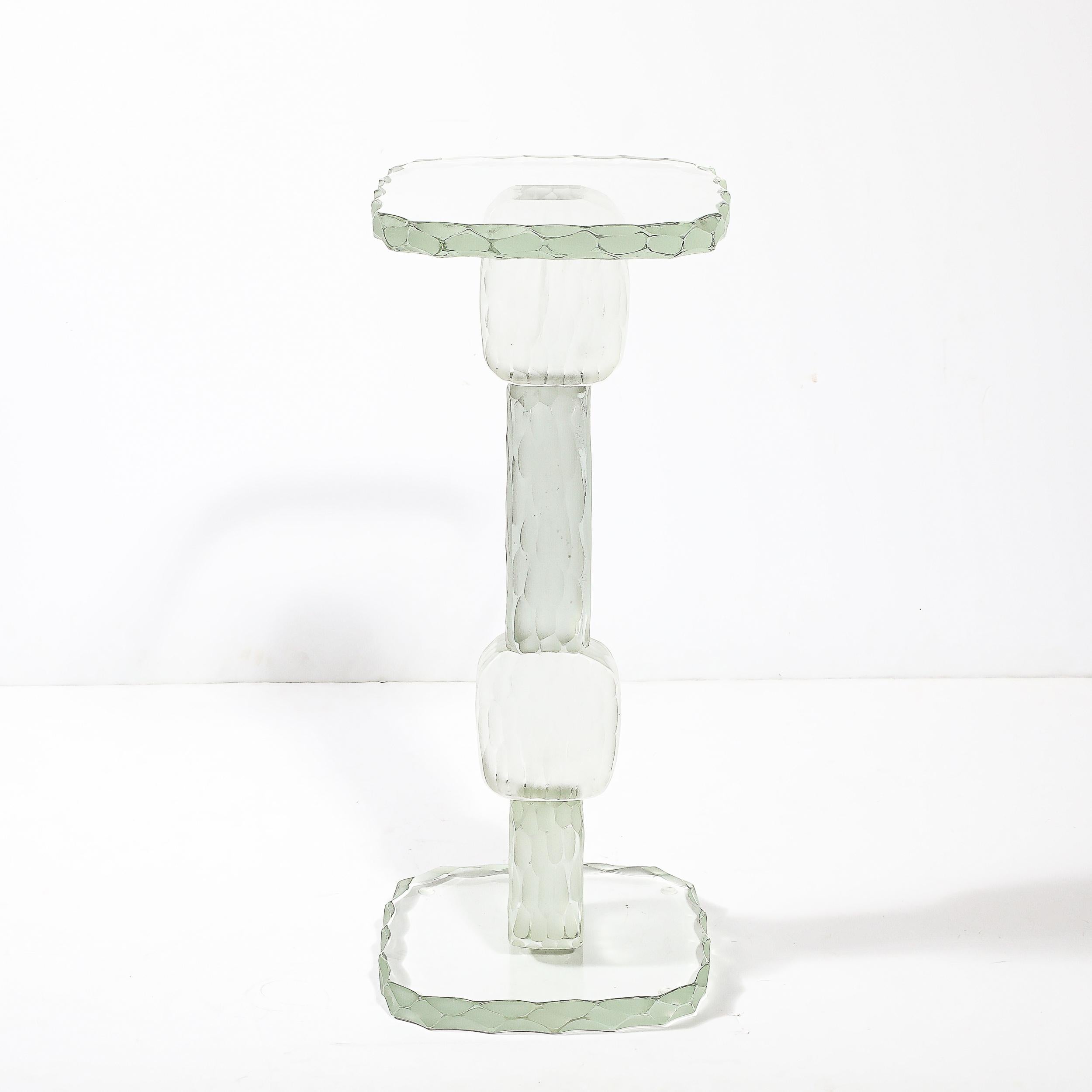 Modernistischer skulpturaler Beistelltisch aus mundgeblasenem Murano Battuto-Glas im Angebot 3