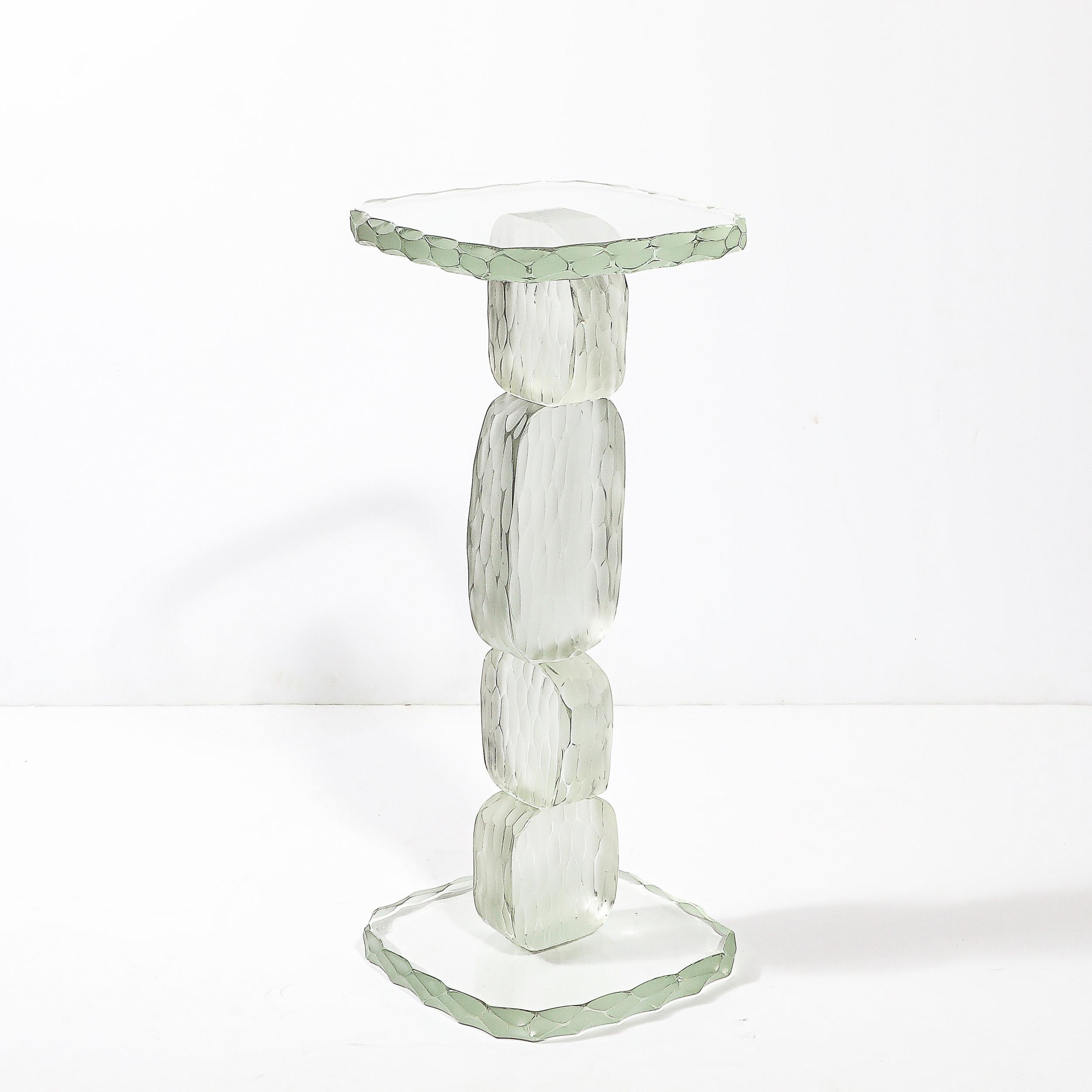 Modernistischer skulpturaler Beistelltisch aus mundgeblasenem Murano Battuto-Glas im Angebot 8