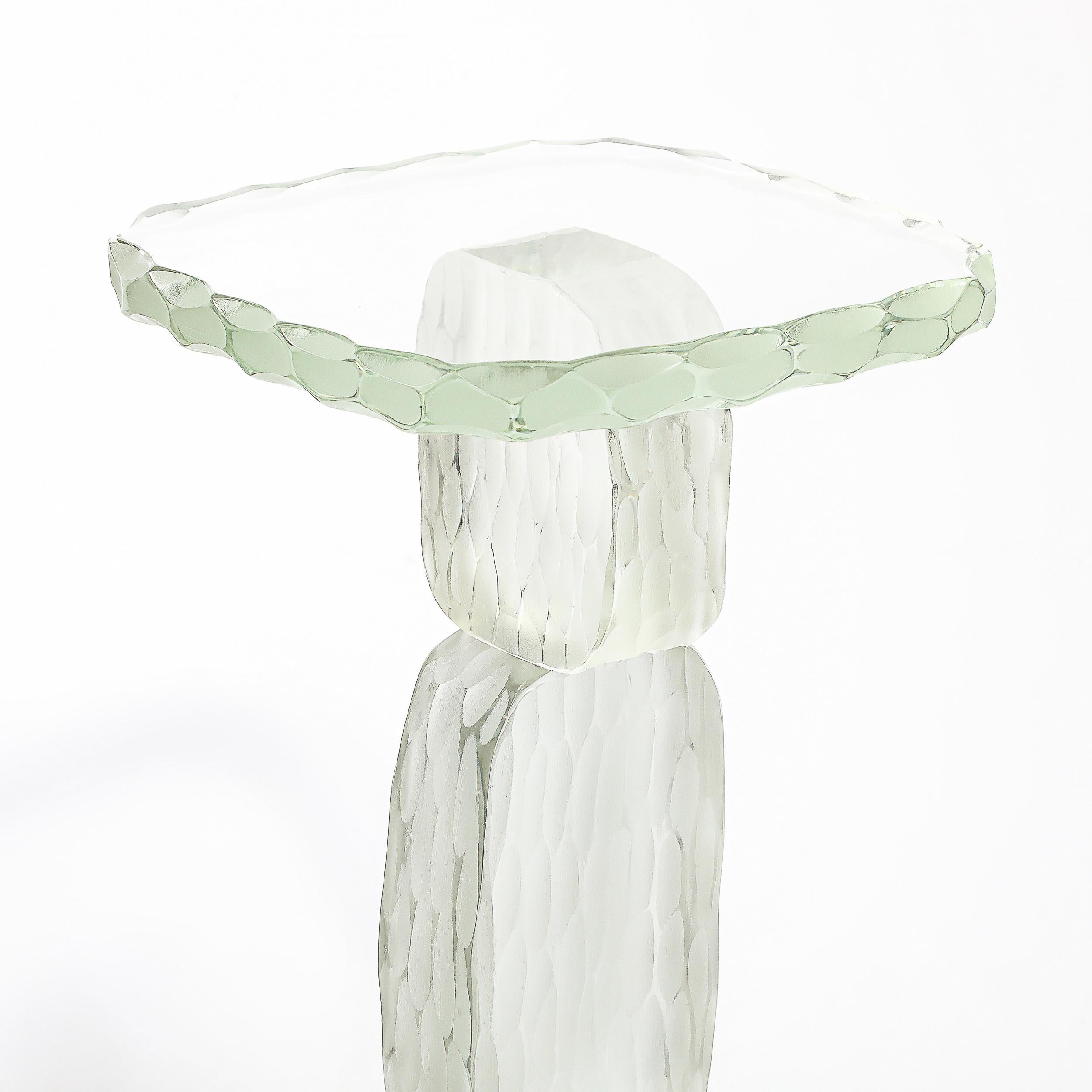 Modernistischer skulpturaler Beistelltisch aus mundgeblasenem Murano Battuto-Glas im Angebot 10