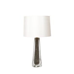 Modernist Hand-Blown Murano Bullicante Detailed Glass & Brass Fitted Table Lamps