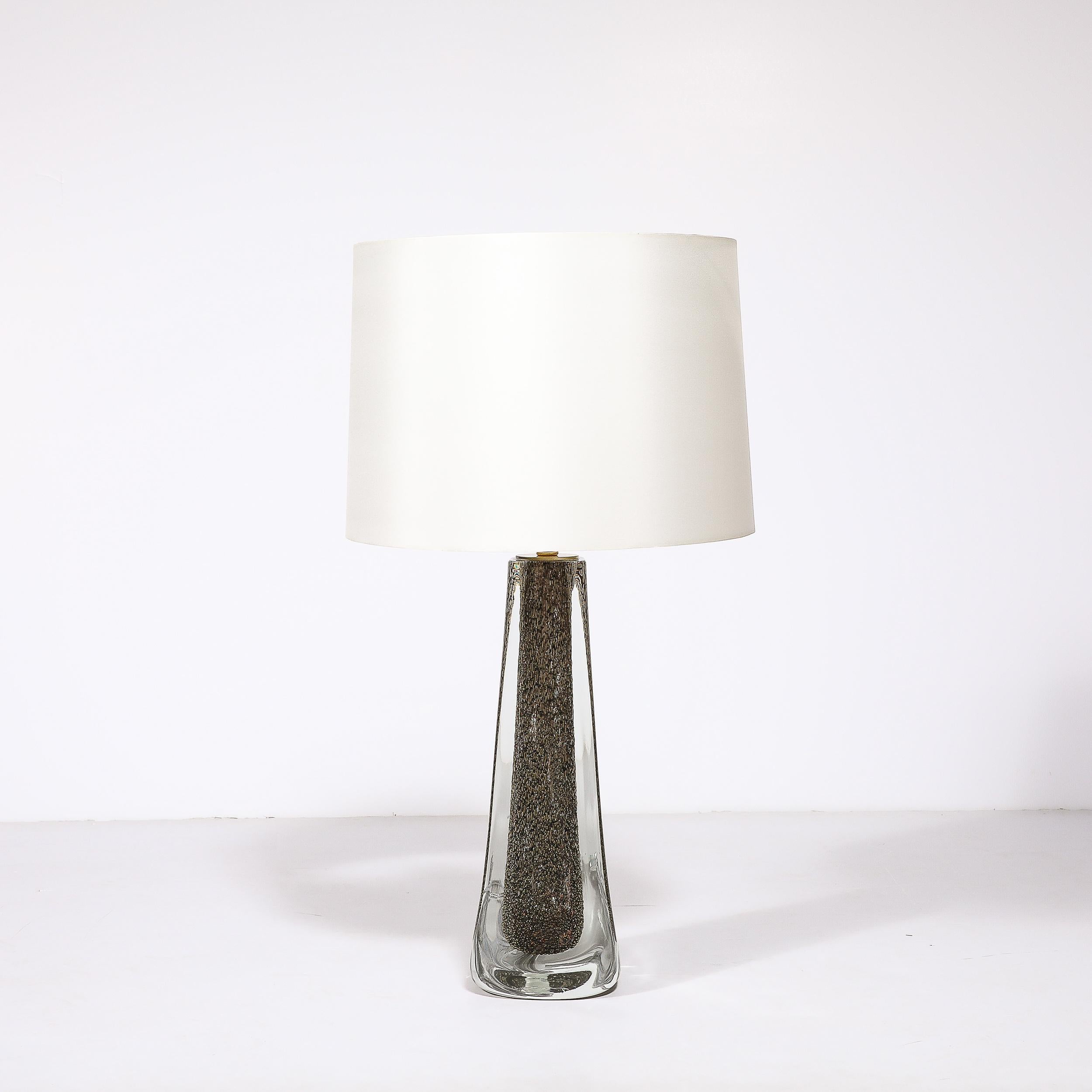 Italian Modernist Hand-Blown Murano Bullicante Detailed Glass & Brass Fitted Table Lamps For Sale