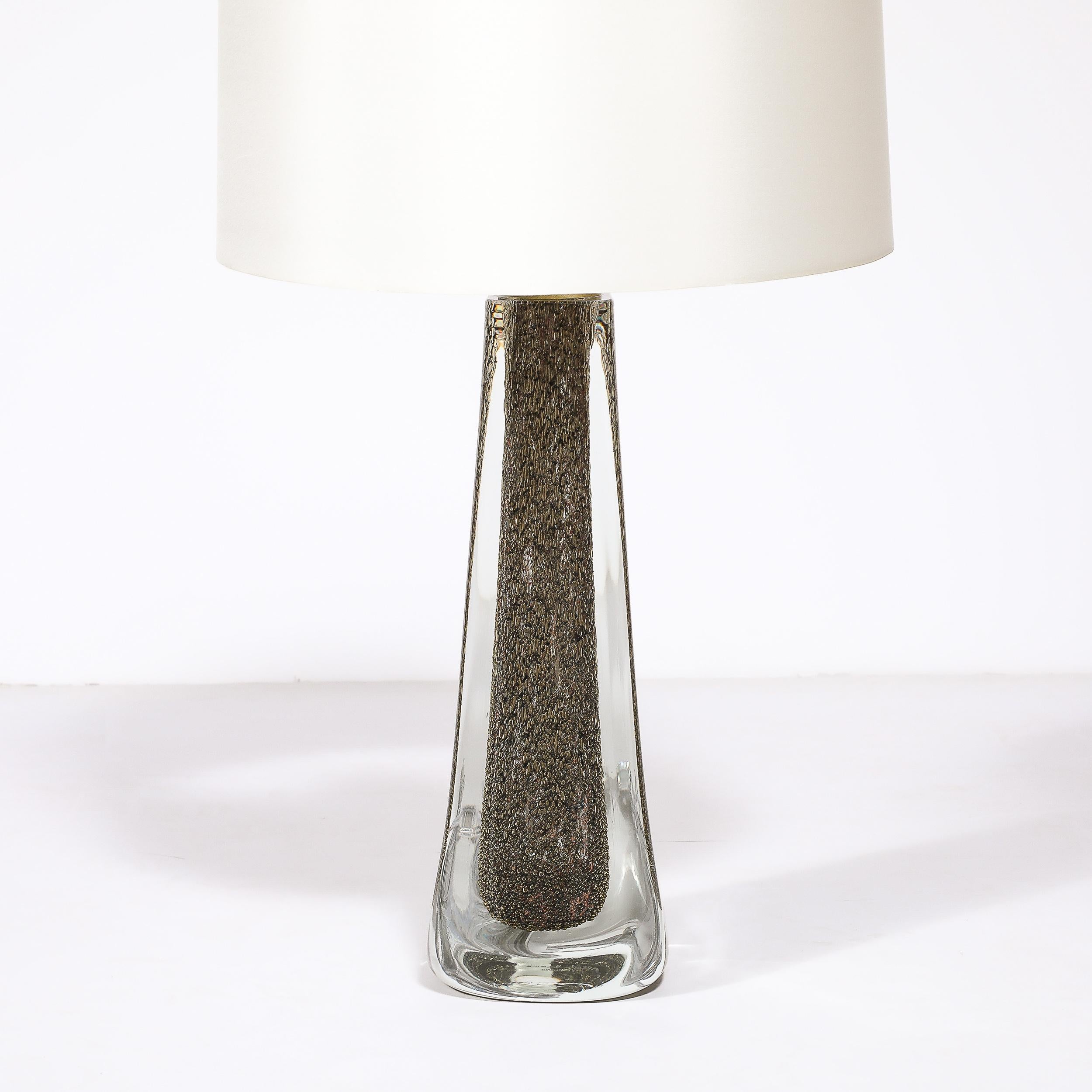 Modernist Hand-Blown Murano Bullicante Detailed Glass & Brass Fitted Table Lamps In New Condition For Sale In New York, NY