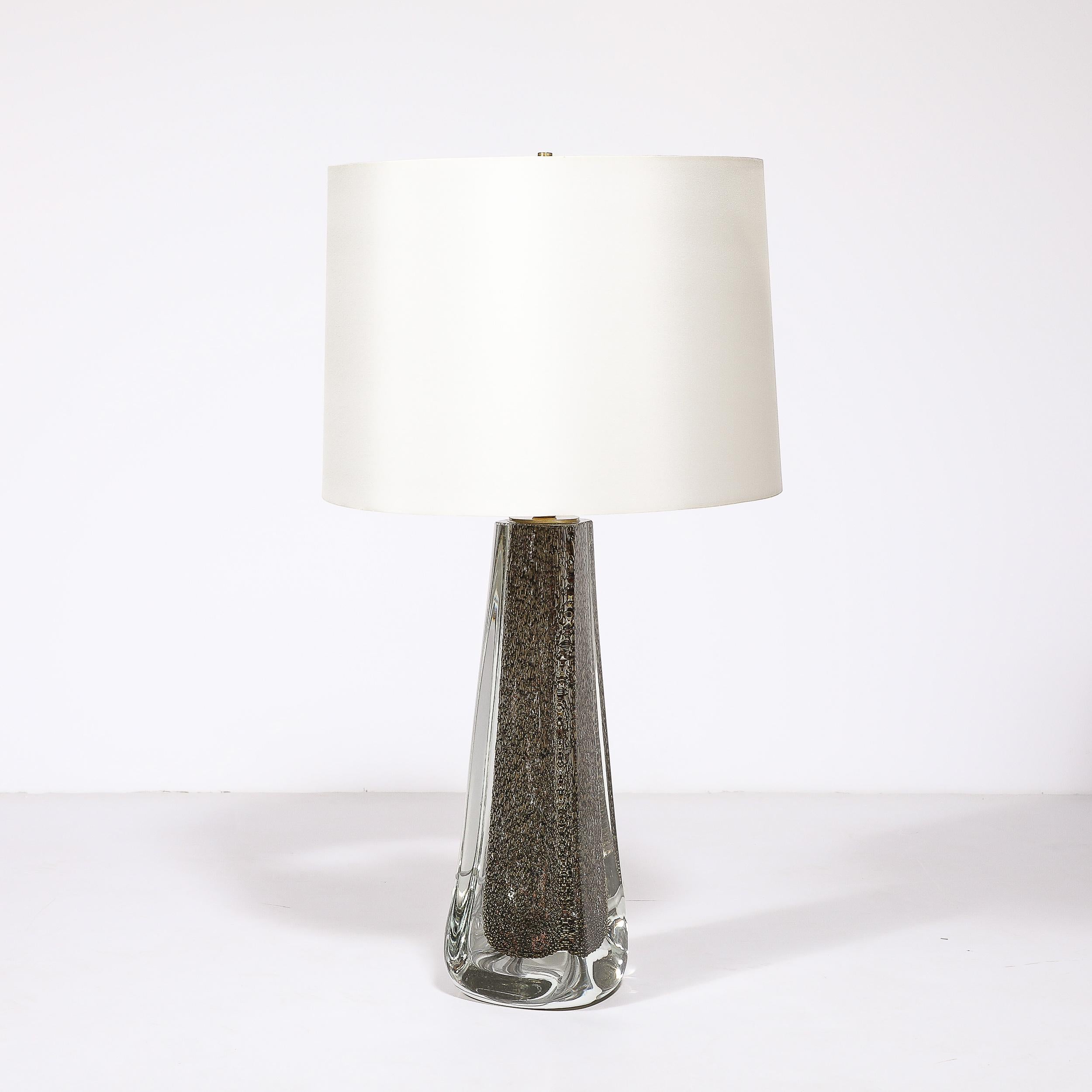 Contemporary Modernist Hand-Blown Murano Bullicante Detailed Glass & Brass Fitted Table Lamps For Sale