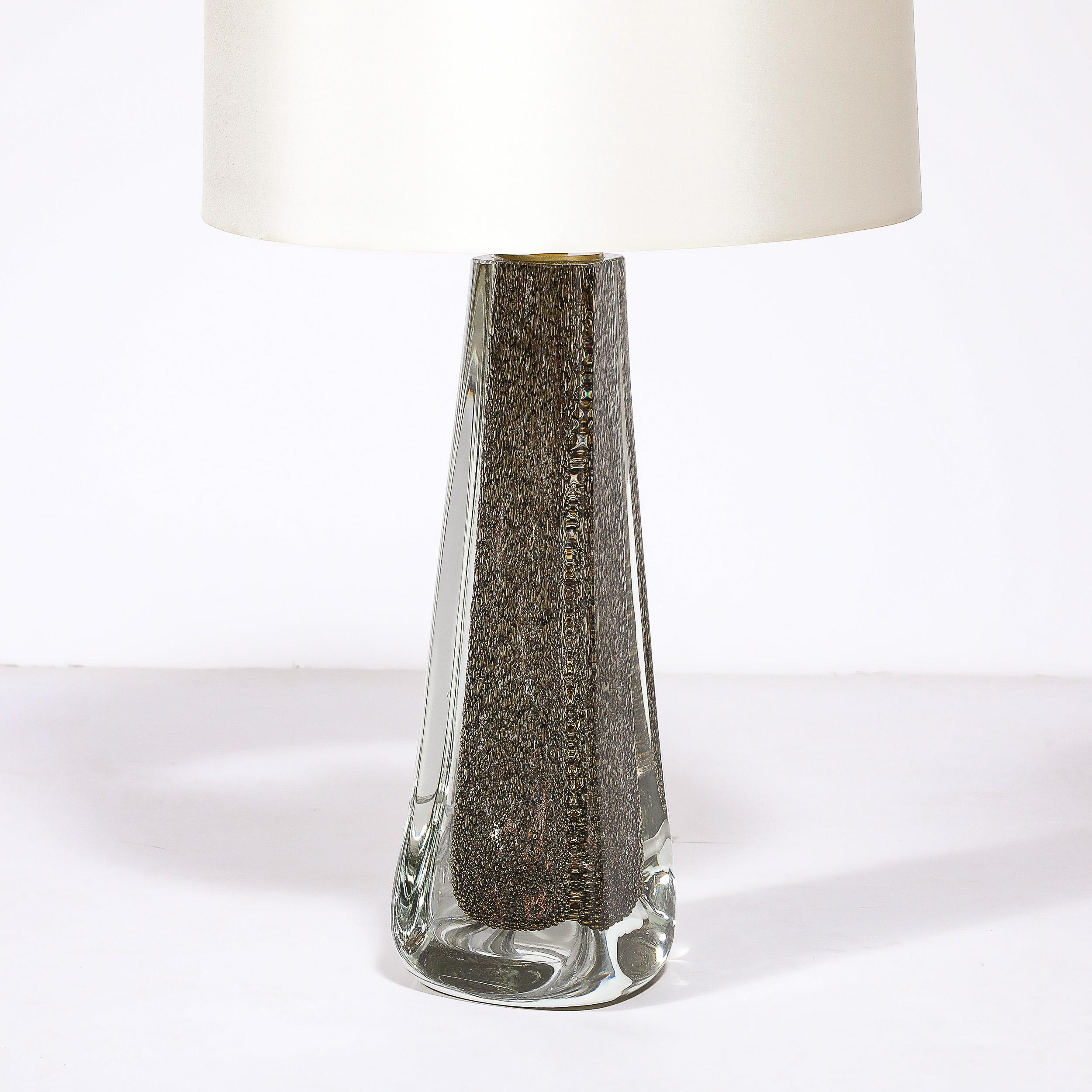 Modernist Hand-Blown Murano Bullicante Detailed Glass & Brass Fitted Table Lamps For Sale 1