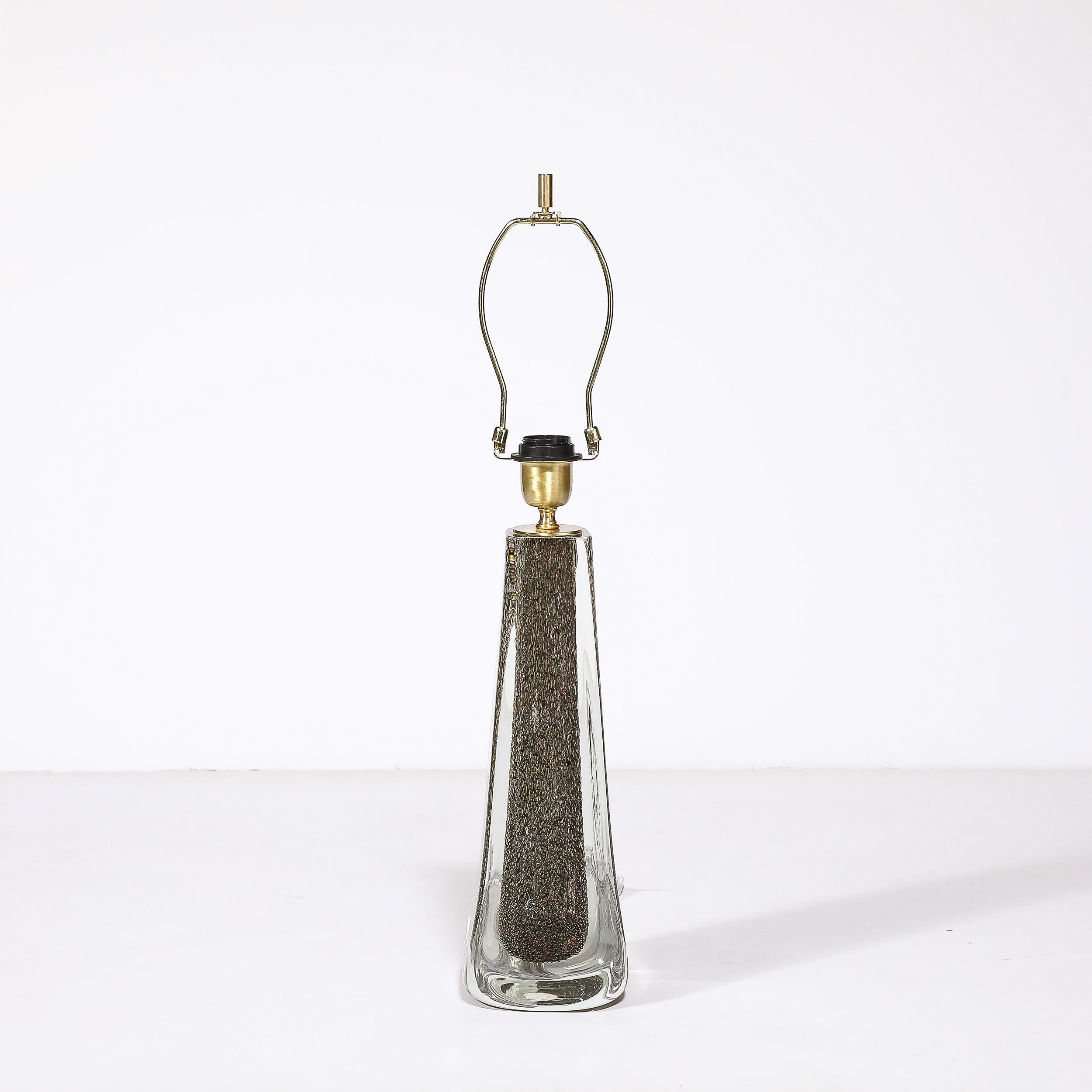 Modernist Hand-Blown Murano Bullicante Detailed Glass & Brass Fitted Table Lamps For Sale 3