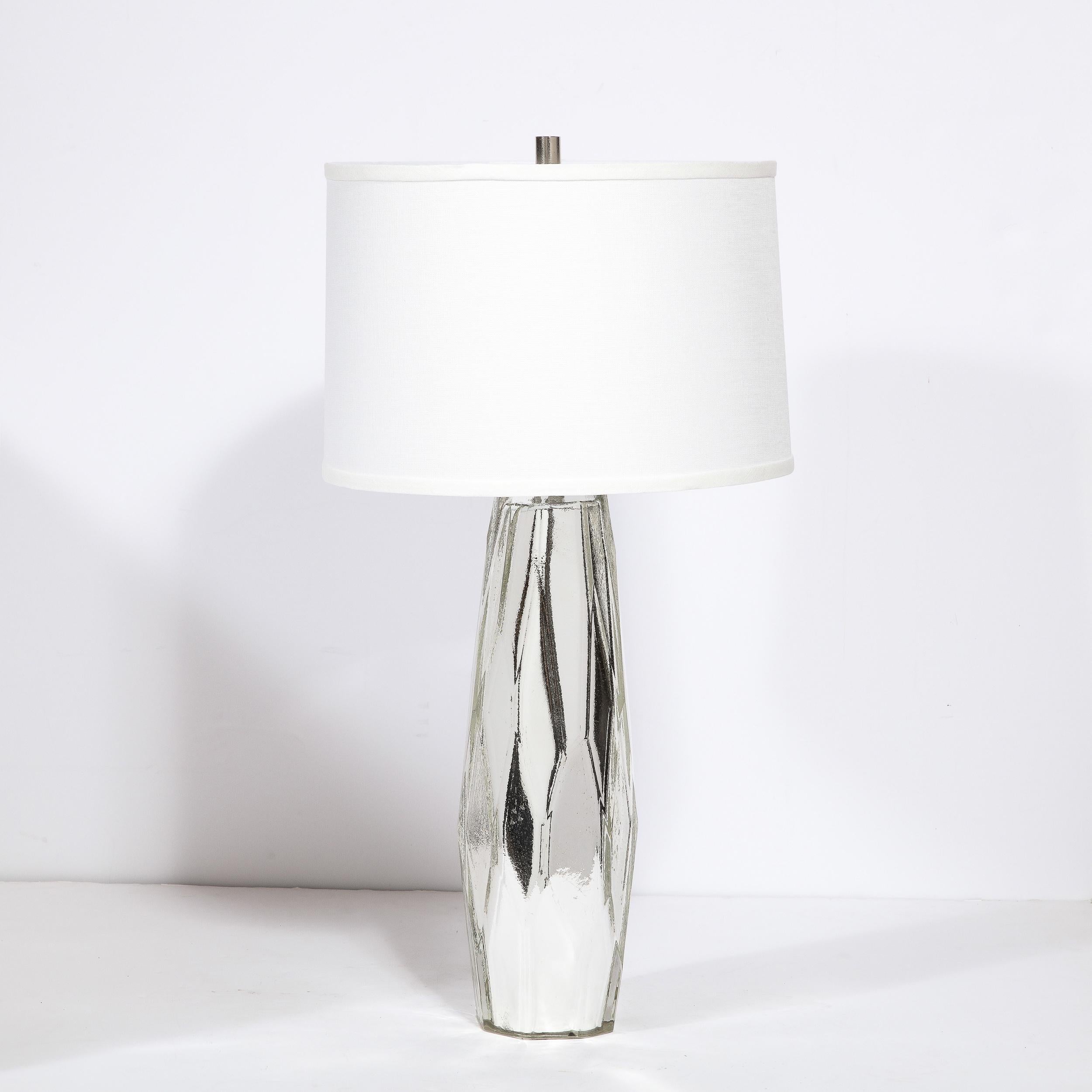 Modernist Hand-Blown Murano Cubist White Gold Mercury Glass Lamps In New Condition For Sale In New York, NY