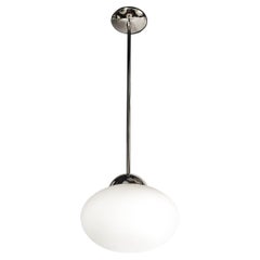 Modernist Hand-Blown Murano Frosted Globe Pendant Chandelier W/ Chrome Fittings