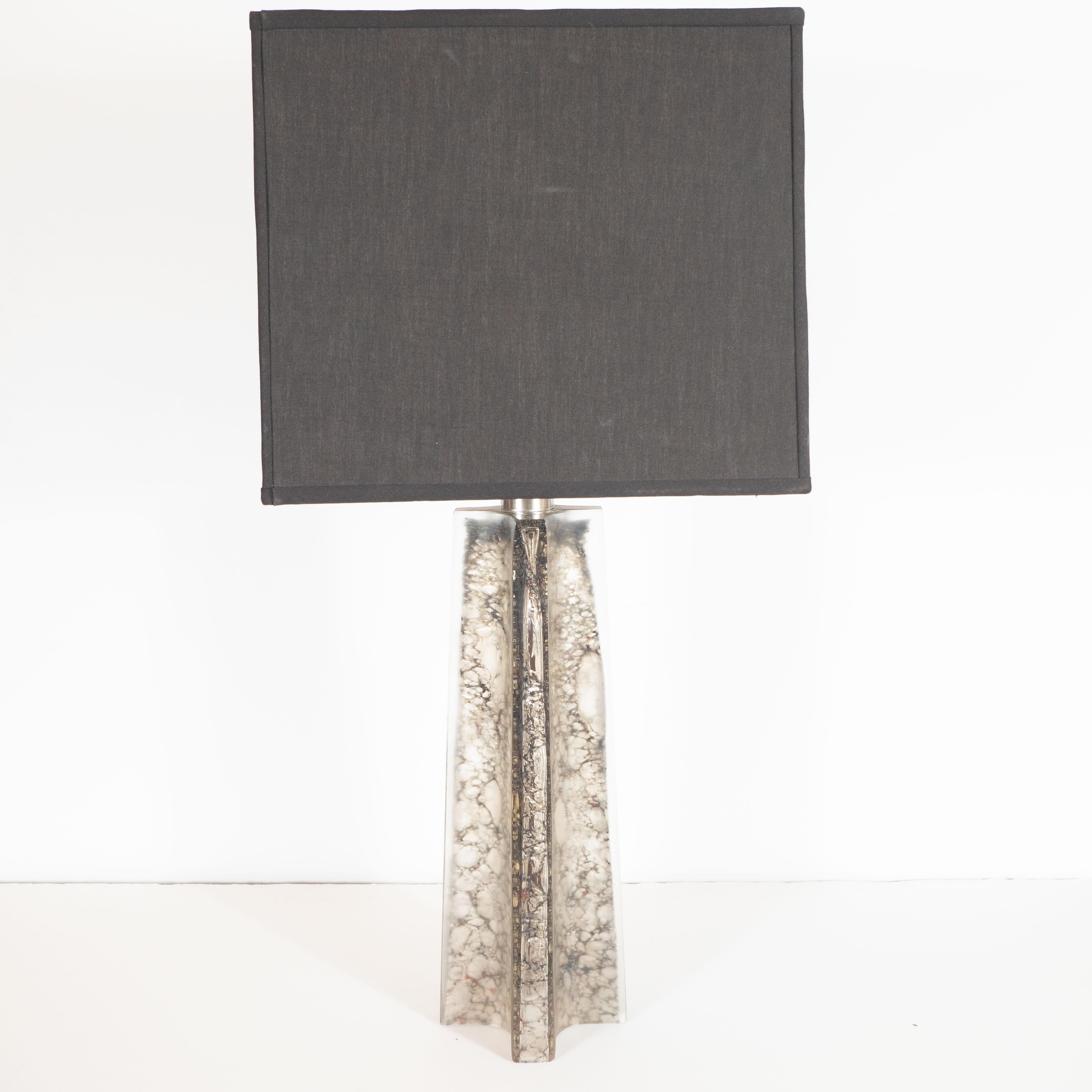 Contemporary Modernist Hand Blown Murano Frosted & Textured Graphite Glass X-Form Table Lamps