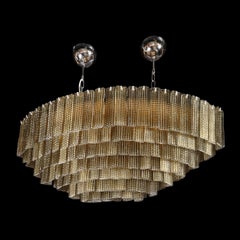 Modernist Hand-Blown Murano Glass 6-Tier Oblong Reeded Paneled Glass Chandelier