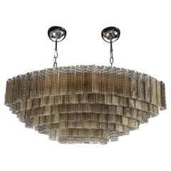 Modernist Hand-Blown Murano Glass 6-Tier Oblong Reeded Paneled Glass Chandelier