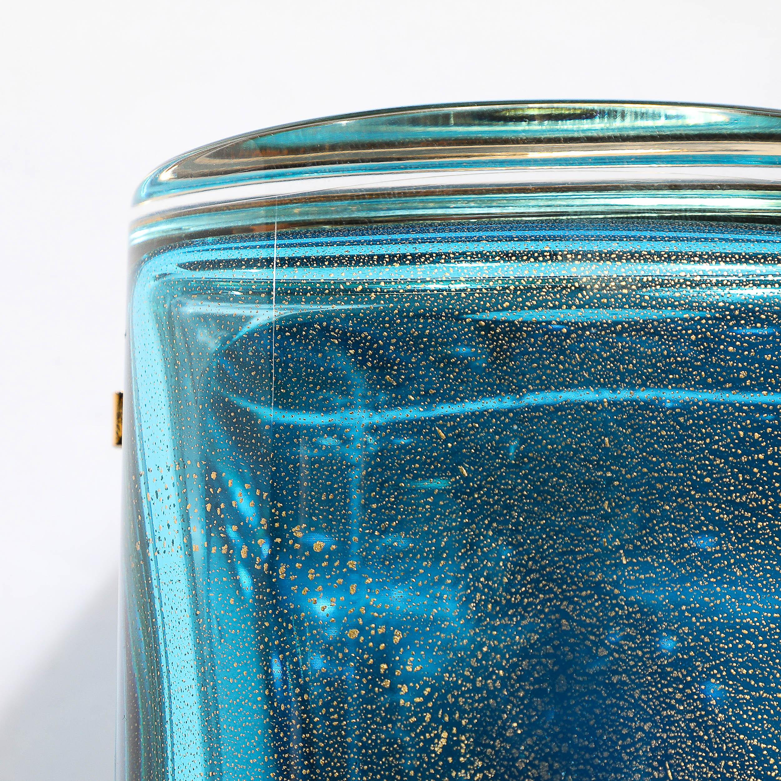 Modernist Hand-Blown Murano Glass Box in Aquamarine w/ 24 Karat Gold Flecks For Sale 6