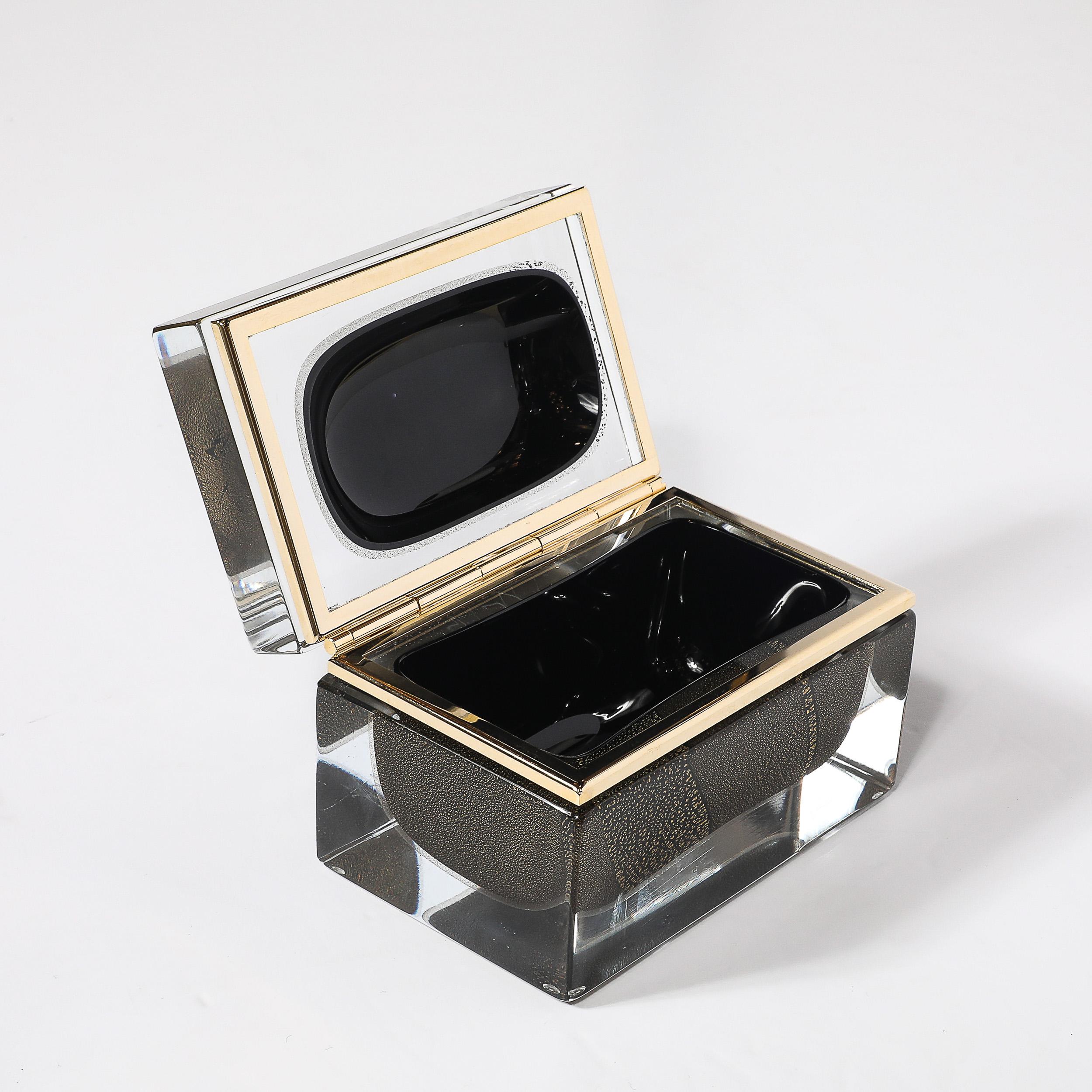 Boîte moderniste en verre de Murano soufflé à la main en noir avec mouchetures en or 24 carats et laiton en vente 10