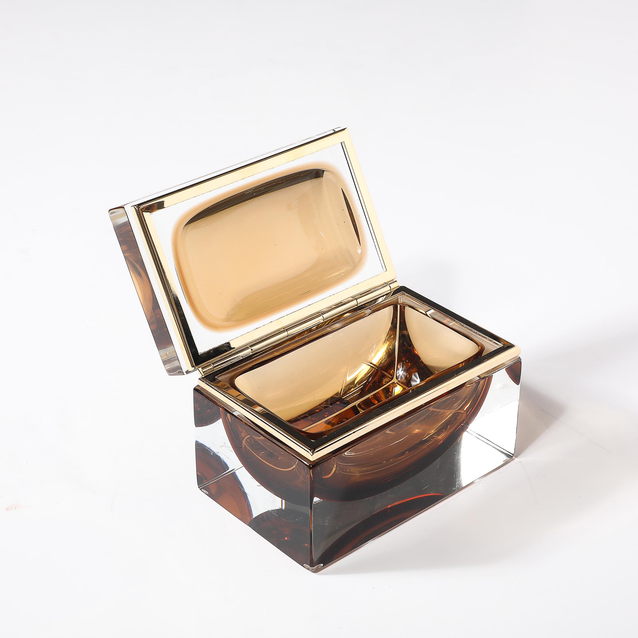 Modernist Hand-Blown Murano Glass Box in Tobacco  W/ Polished Brass Fittings For Sale 4