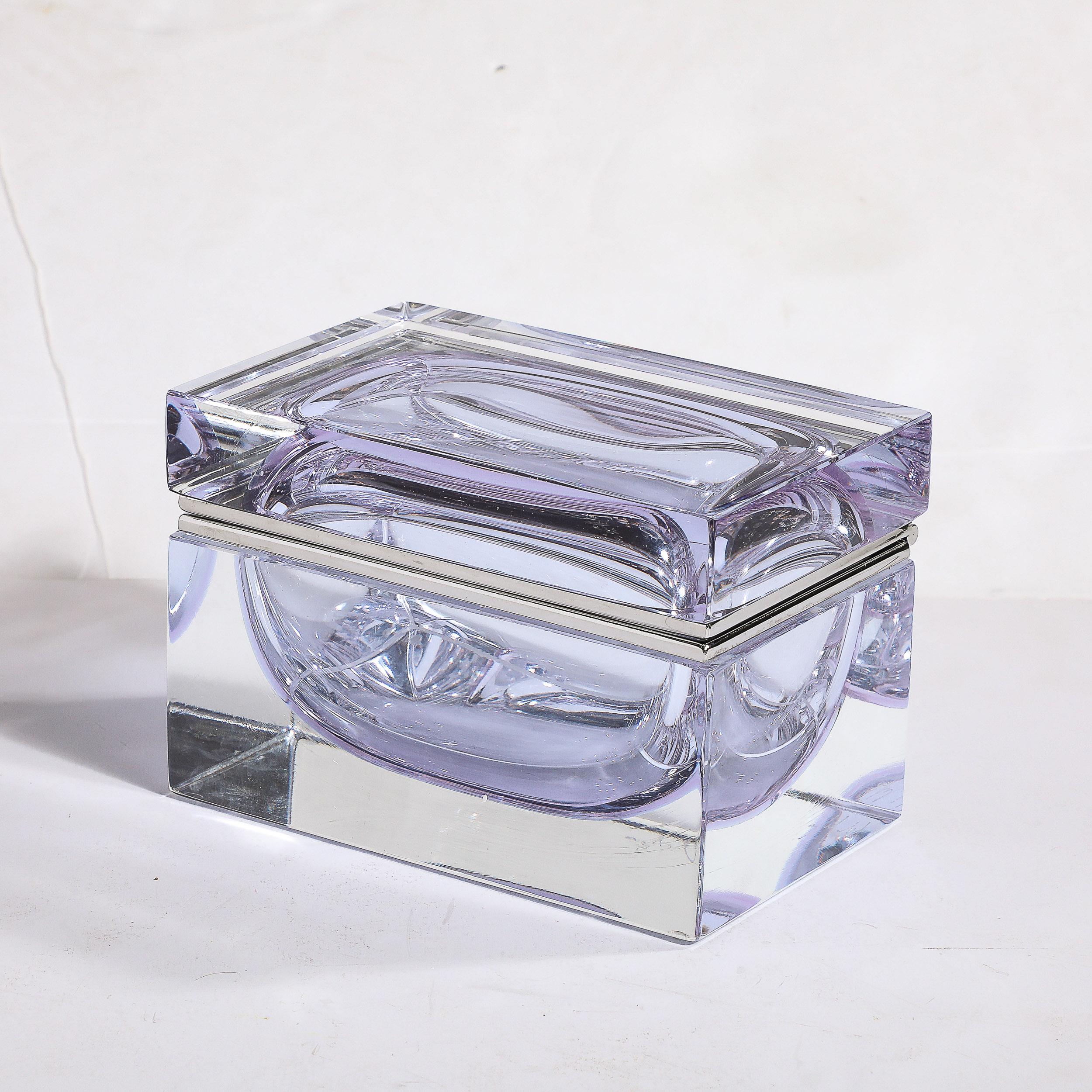 Modernist Hand-Blown Murano Glass Box in Lavender with Nickel Fittings For Sale 5