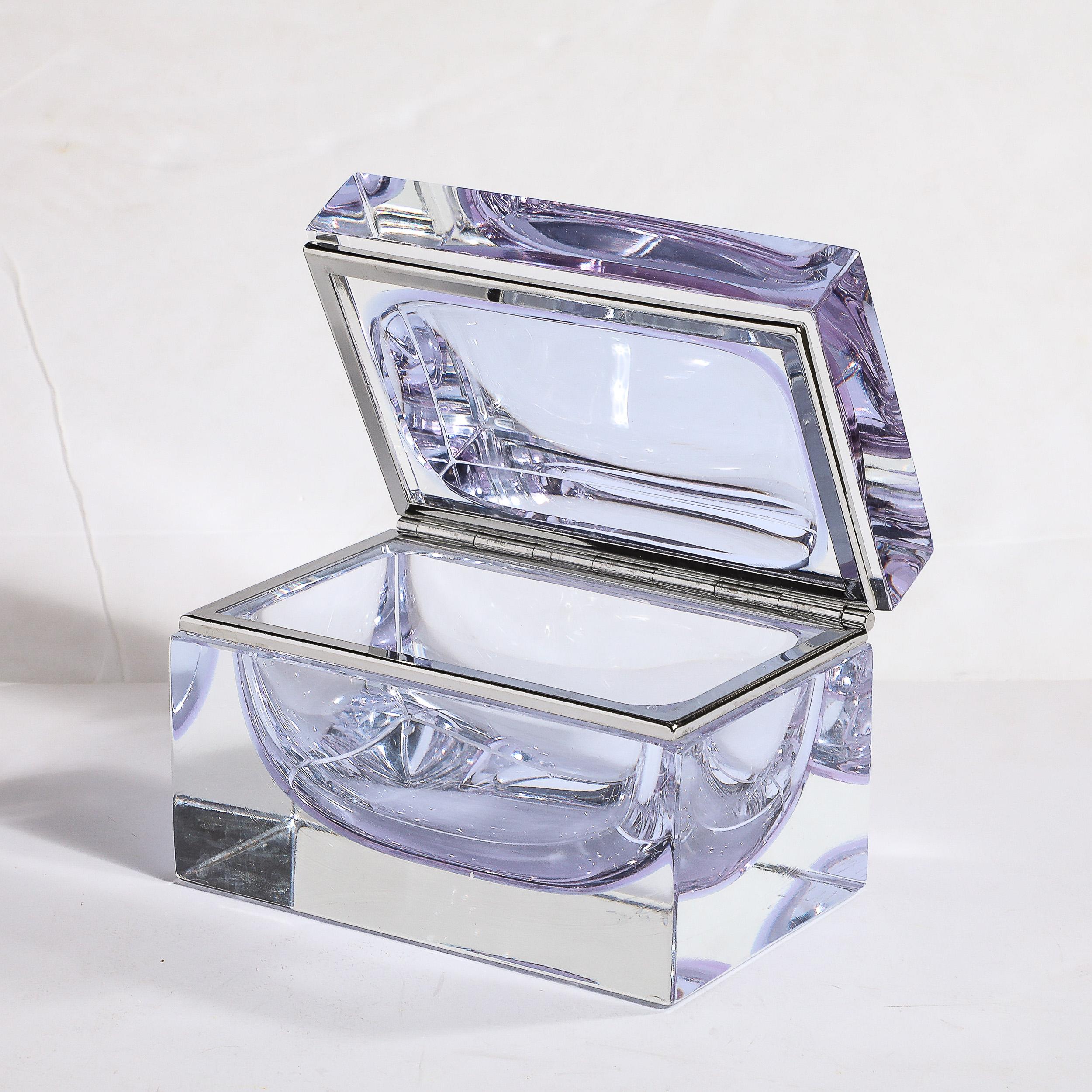 Modernist Hand-Blown Murano Glass Box in Lavender with Nickel Fittings For Sale 7