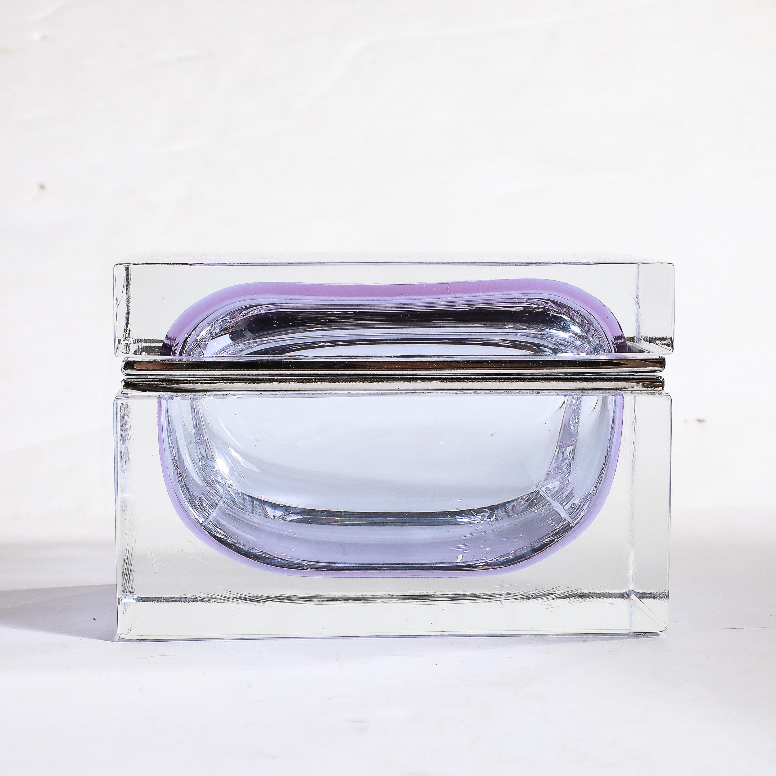 Modernistische Dose aus mundgeblasenem Murano-Glas in Lavendel mit Nickel-Beschlägen im Angebot 7