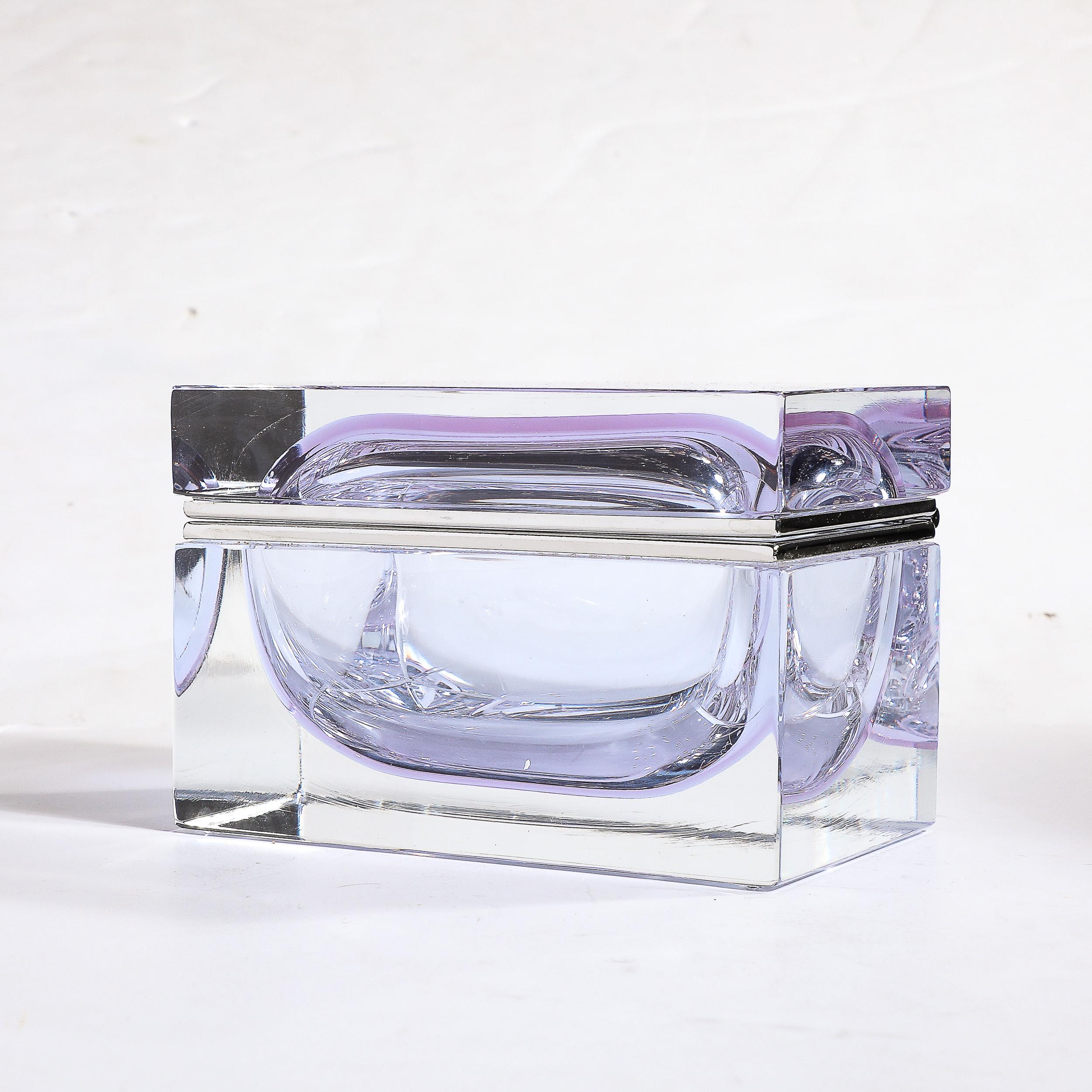Modernistische Dose aus mundgeblasenem Murano-Glas in Lavendel mit Nickel-Beschlägen im Angebot 8