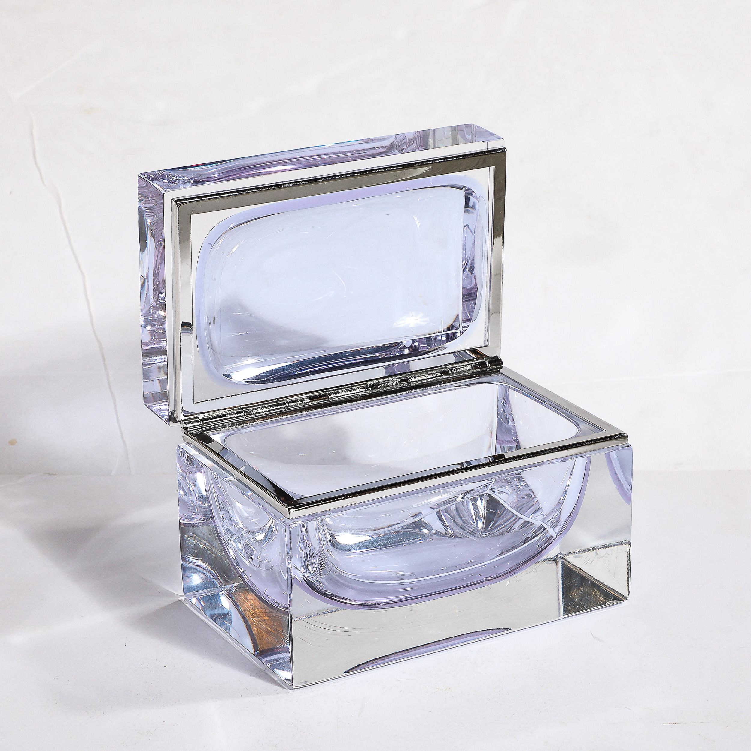 Modernist Hand-Blown Murano Glass Box in Lavender with Nickel Fittings In New Condition For Sale In New York, NY