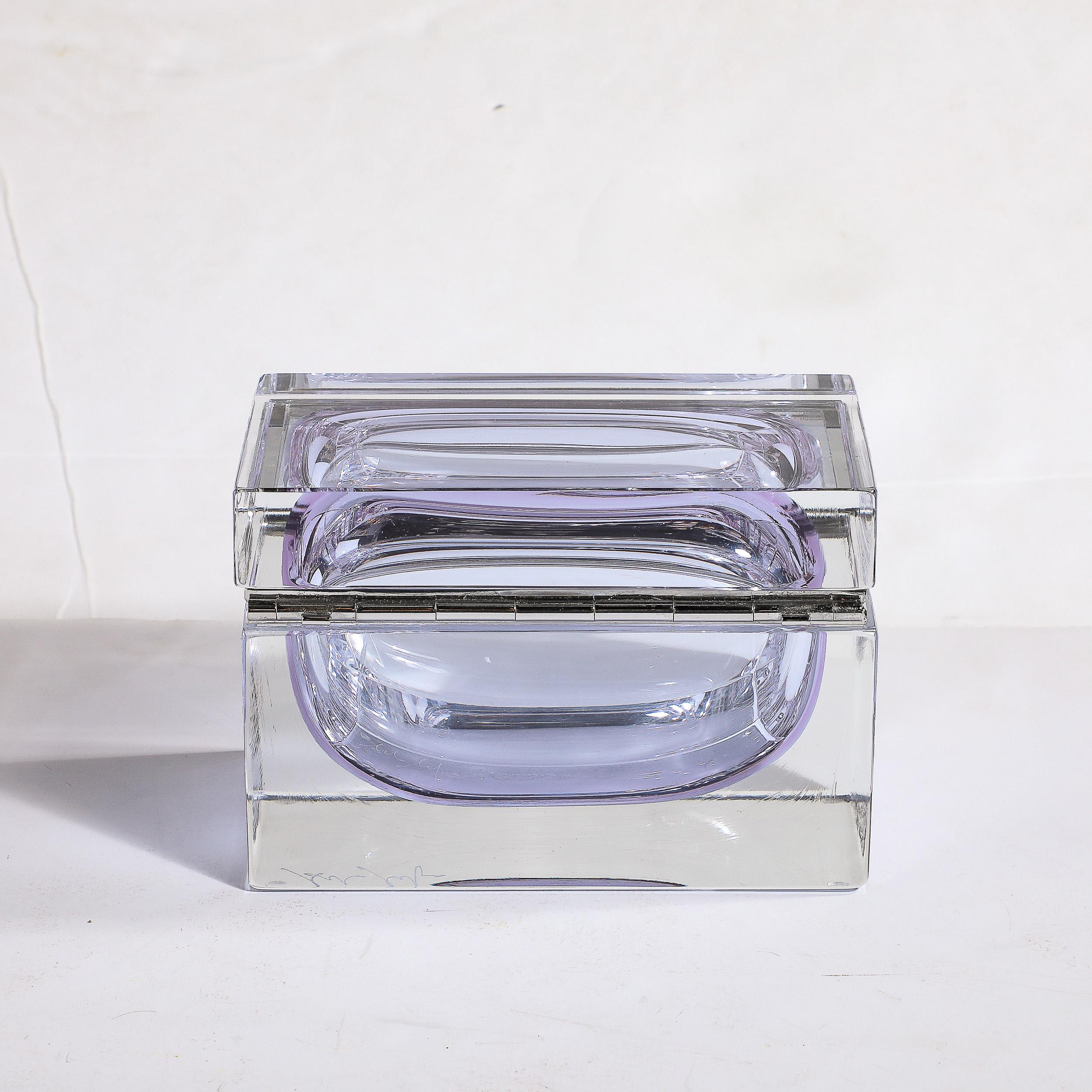 Modernistische Dose aus mundgeblasenem Murano-Glas in Lavendel mit Nickel-Beschlägen im Angebot 1