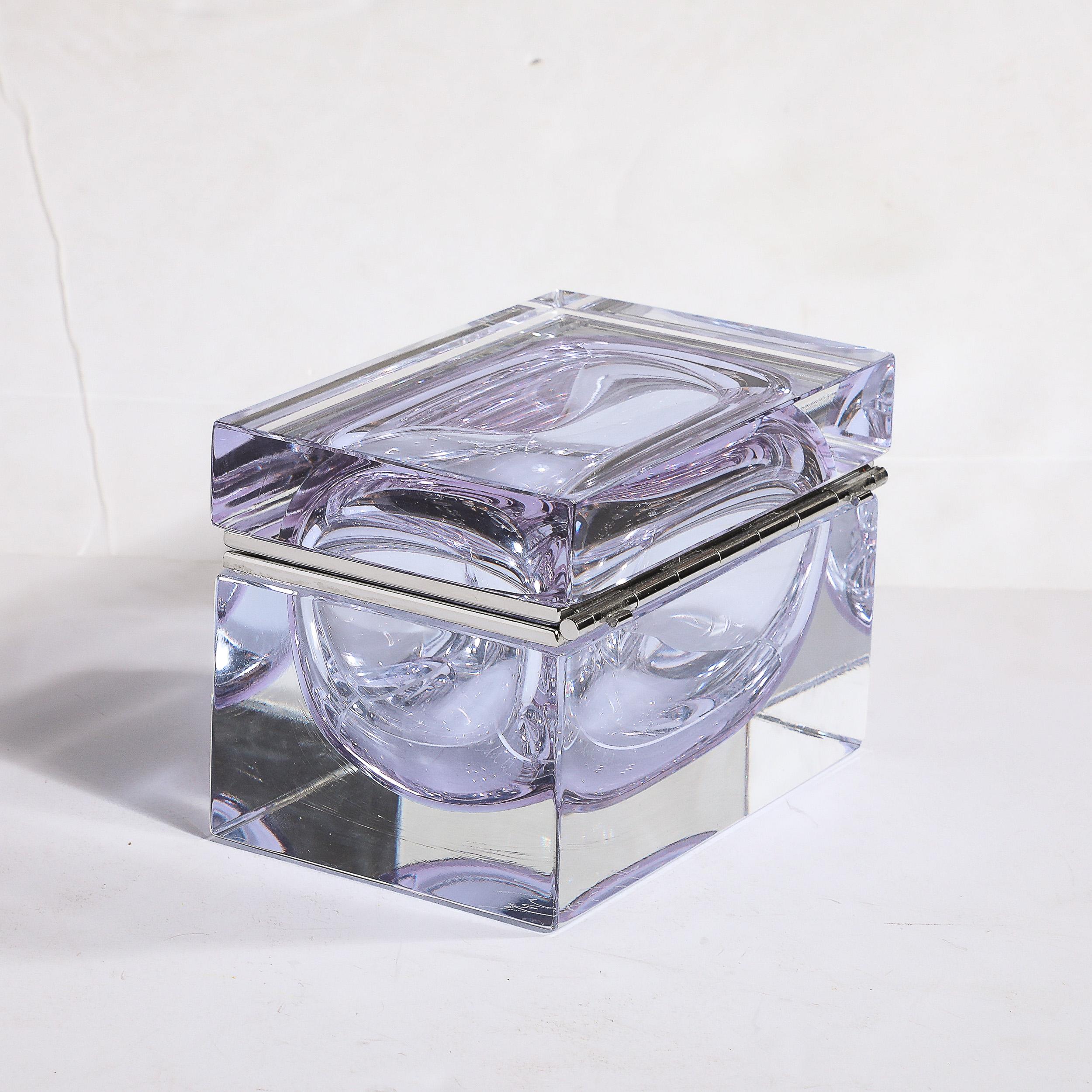 Modernist Hand-Blown Murano Glass Box in Lavender with Nickel Fittings For Sale 4
