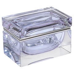 Boîte moderniste en verre de Murano soufflé à la main de couleur lavande avec raccords en nickel
