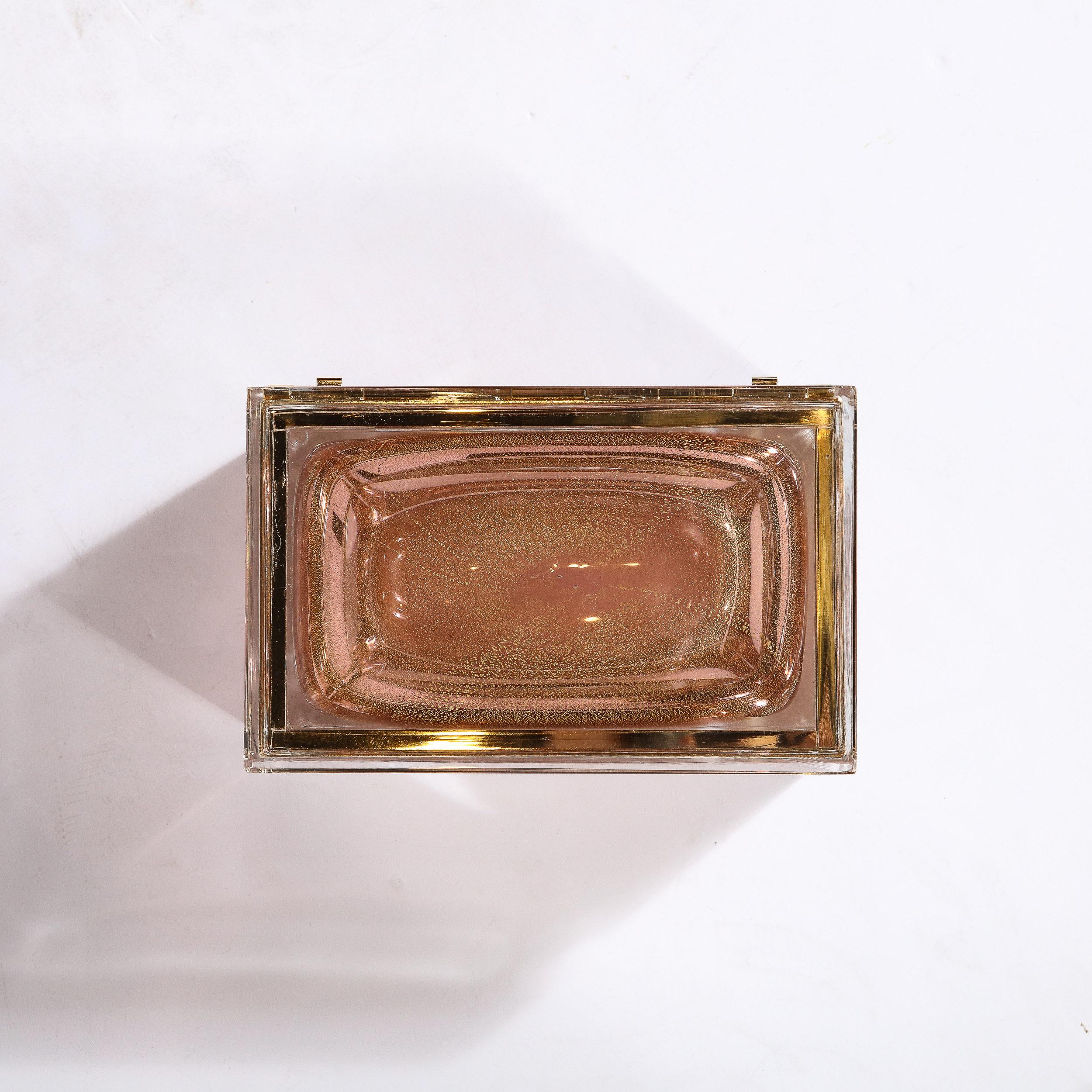 Modernist Hand Blown Murano Glass Box in Smoked Bronze with Brass Detailing For Sale 5