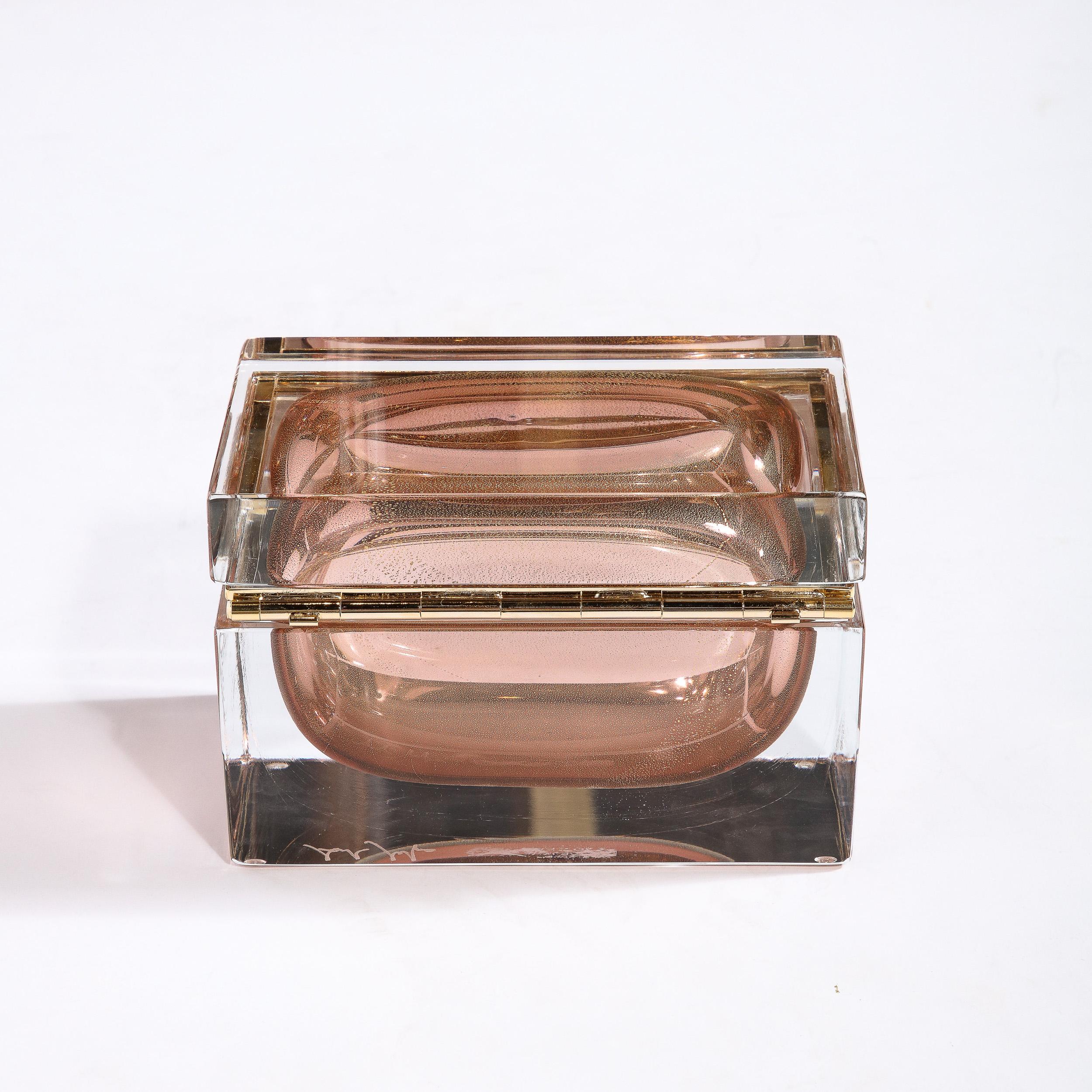 Modernist Hand Blown Murano Glass Box in Smoked Bronze with Brass Detailing In New Condition For Sale In New York, NY