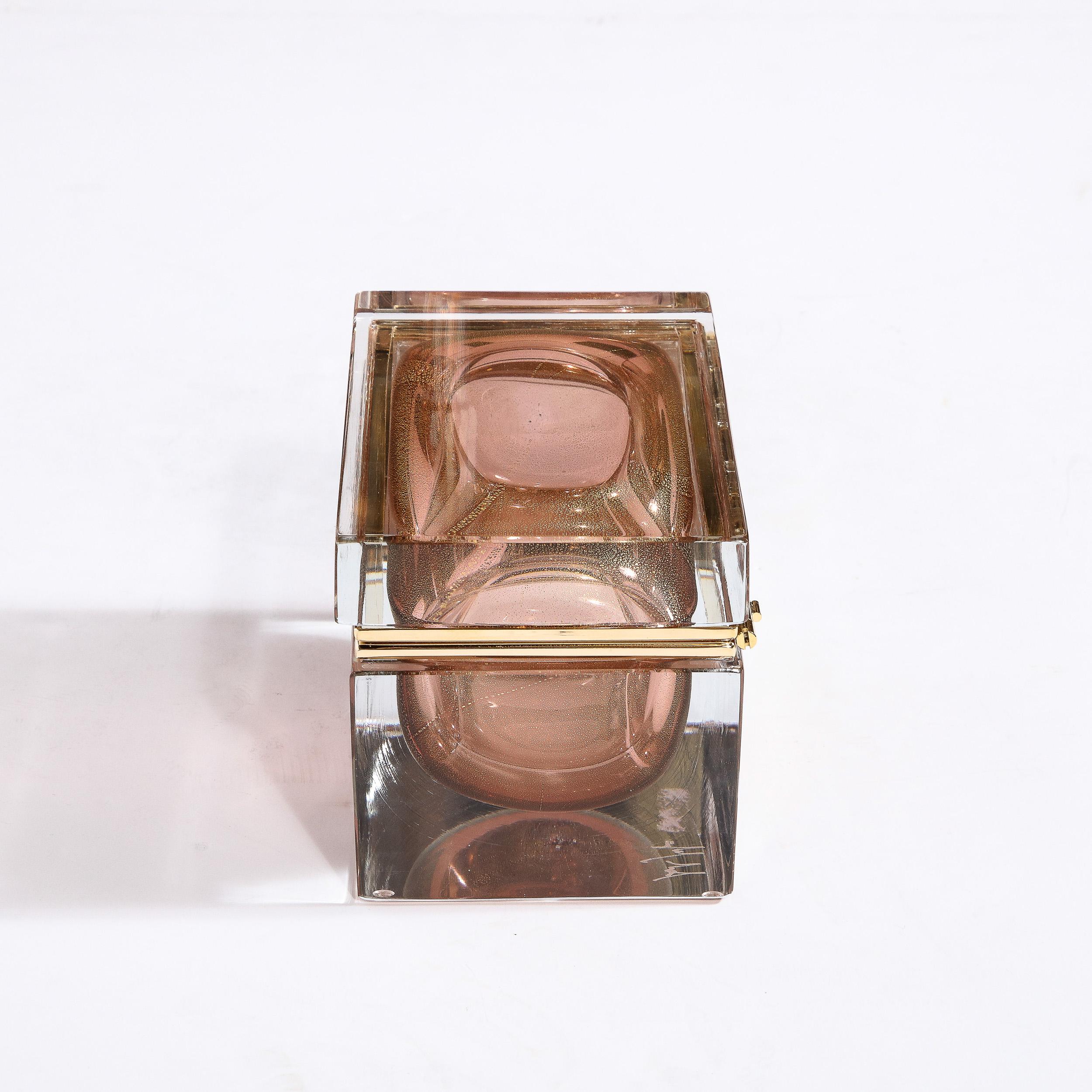 Modernistische Schachtel aus mundgeblasenem Muranoglas in Rauchbronze mit Messingdetails im Angebot 1