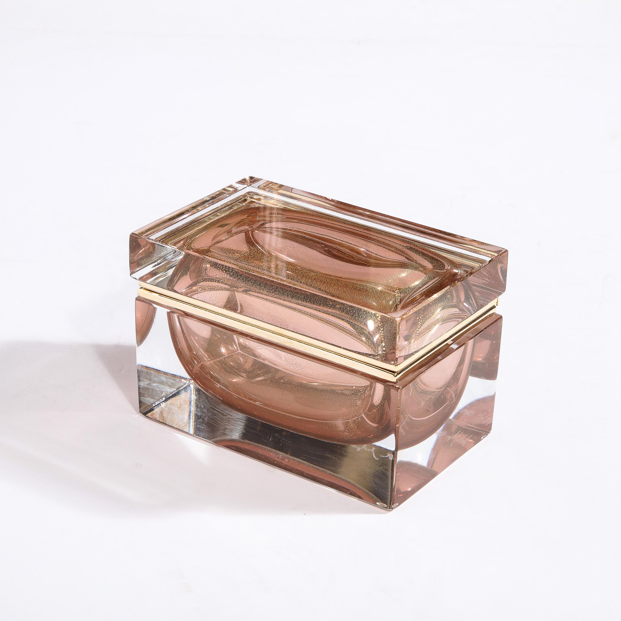 Modernist Hand Blown Murano Glass Box in Smoked Bronze with Brass Detailing For Sale 3