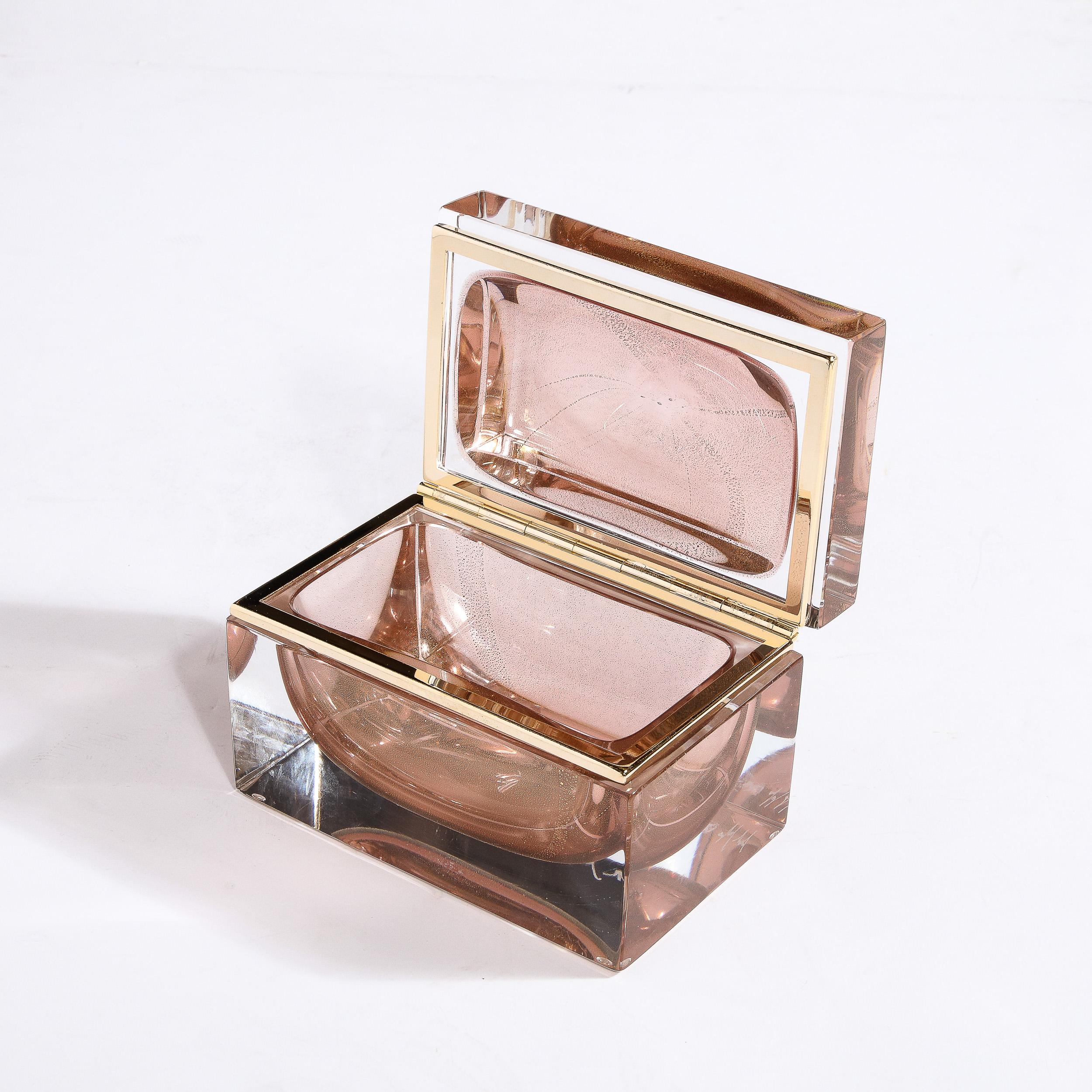 Modernistische Schachtel aus mundgeblasenem Muranoglas in Rauchbronze mit Messingdetails im Angebot 3
