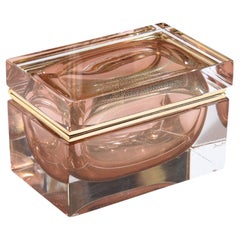 Modernist Hand Blown Murano Glass Box in Smoked Bronze with Brass Detailing
