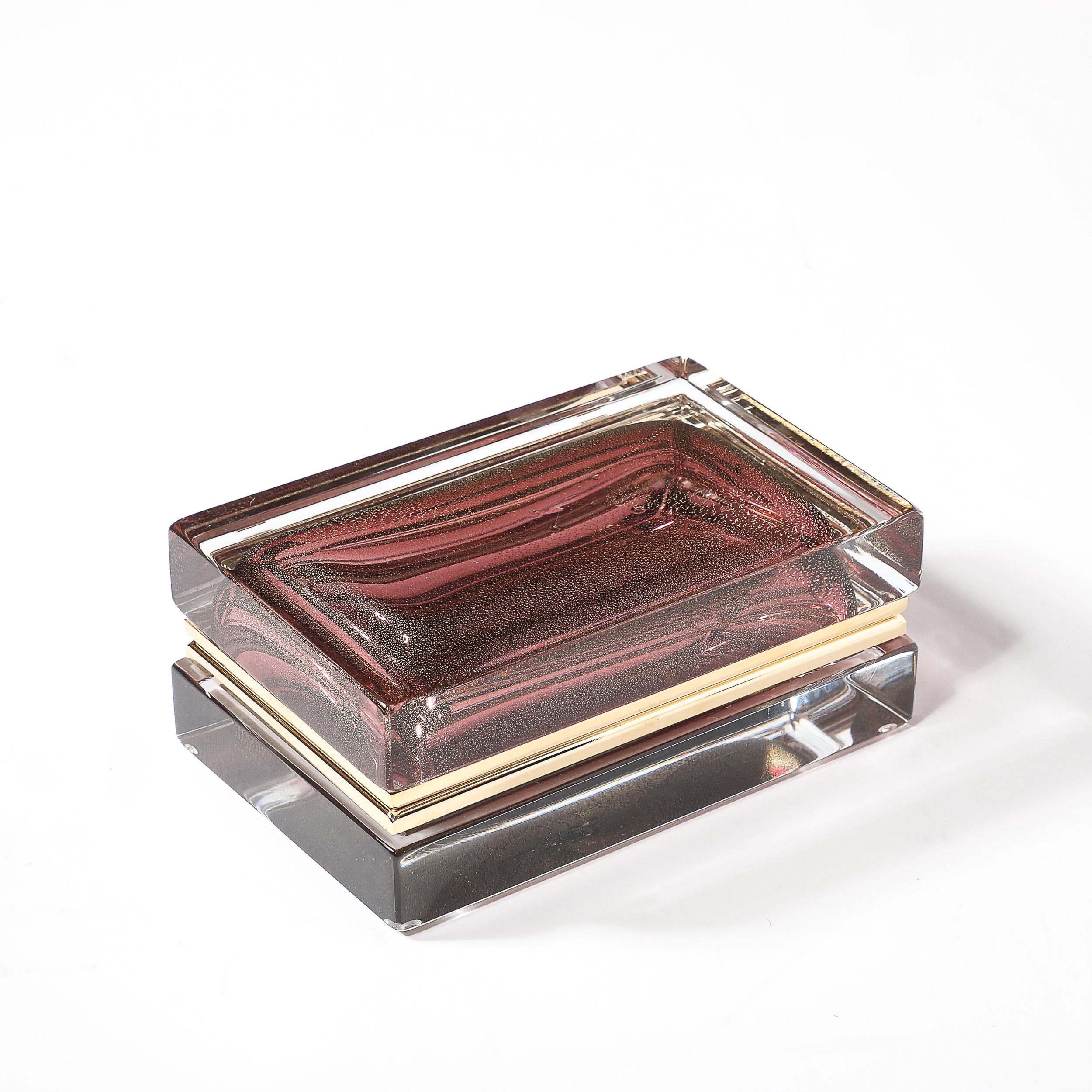 Modernist Hand-Blown Murano Glass Box in Smoked Rose with 24 Karat Gold Flecks For Sale 5