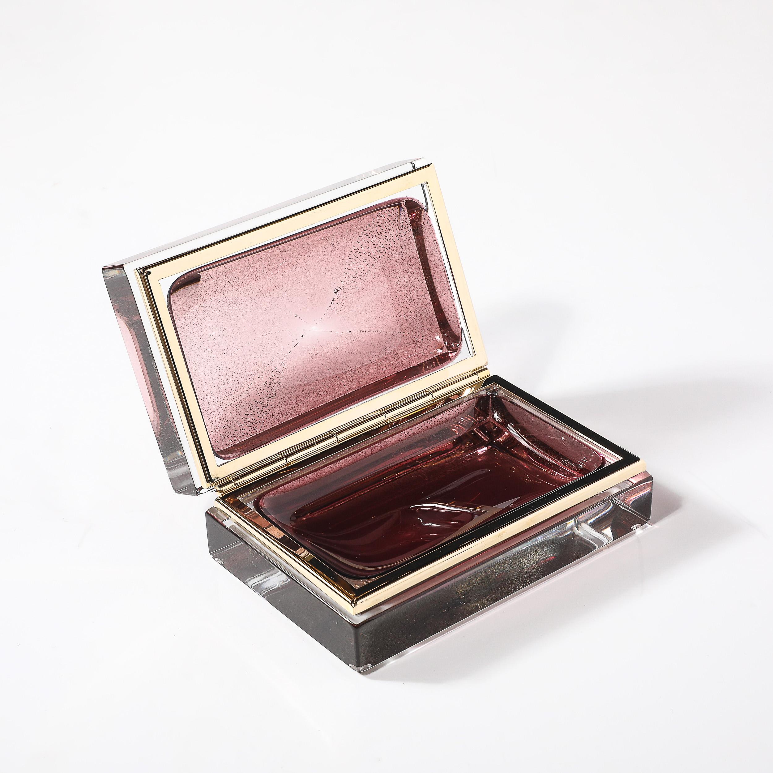 Modernist Hand-Blown Murano Glass Box in Smoked Rose with 24 Karat Gold Flecks For Sale 6