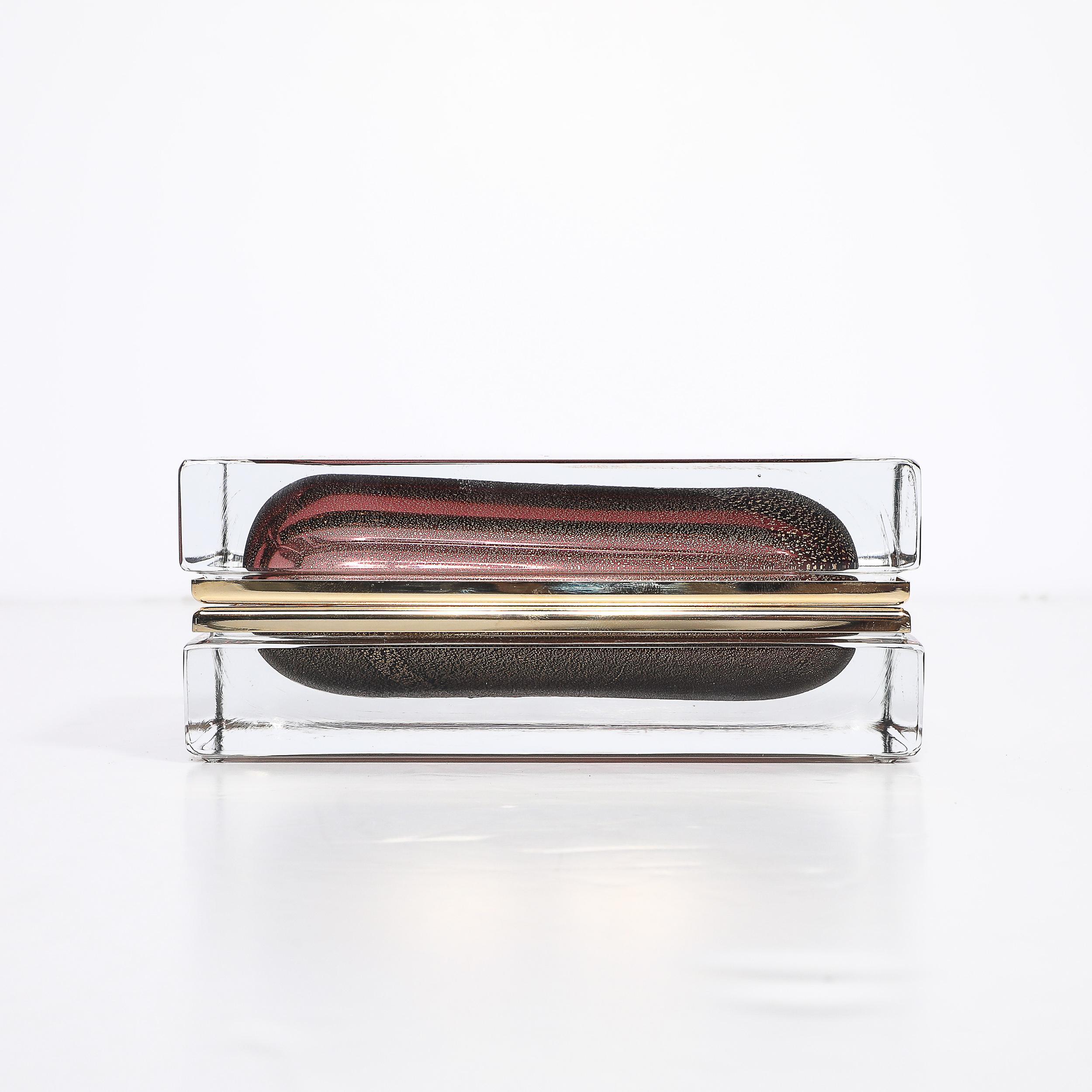 Modernist Hand-Blown Murano Glass Box in Smoked Rose with 24 Karat Gold Flecks For Sale 7
