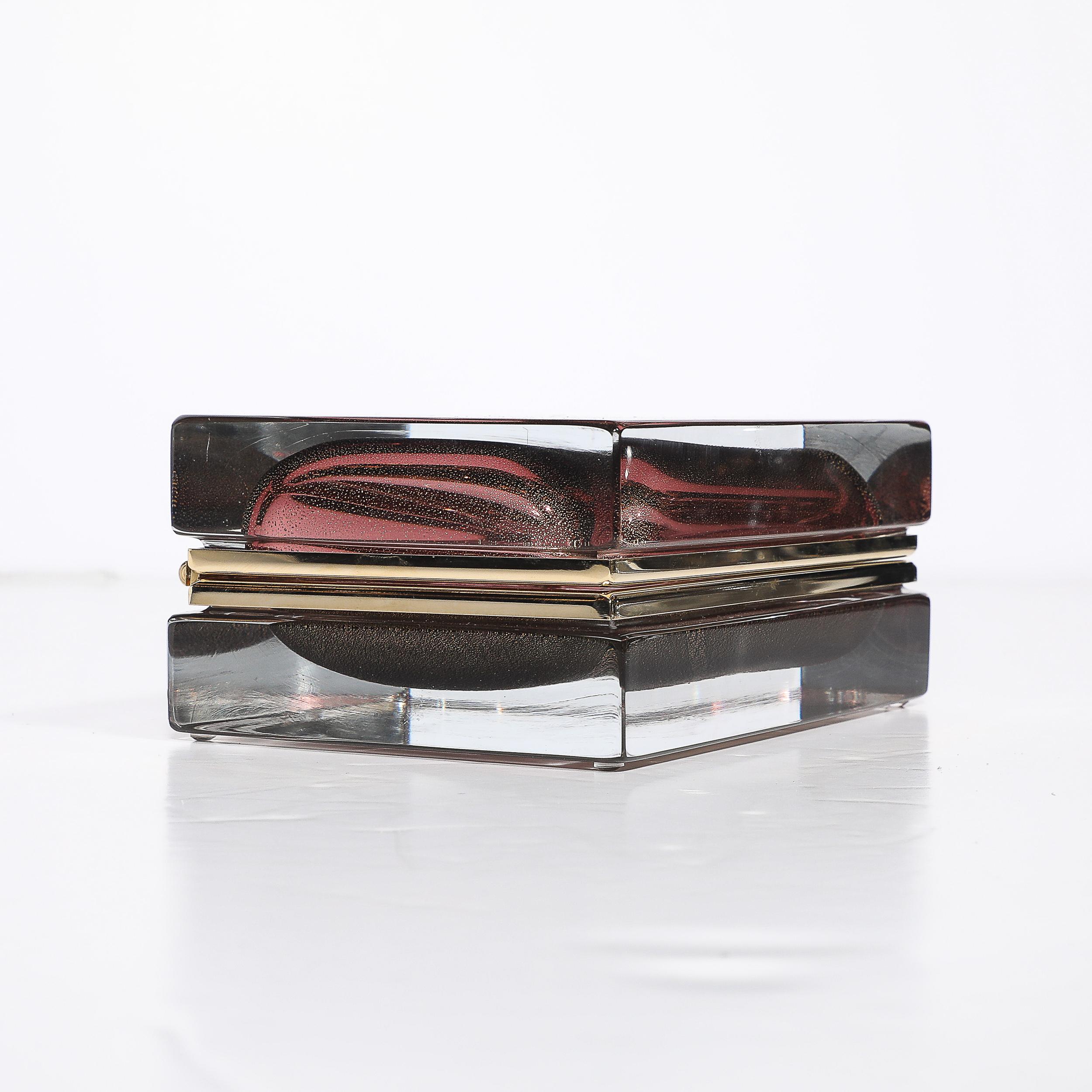 Modernist Hand-Blown Murano Glass Box in Smoked Rose with 24 Karat Gold Flecks For Sale 8