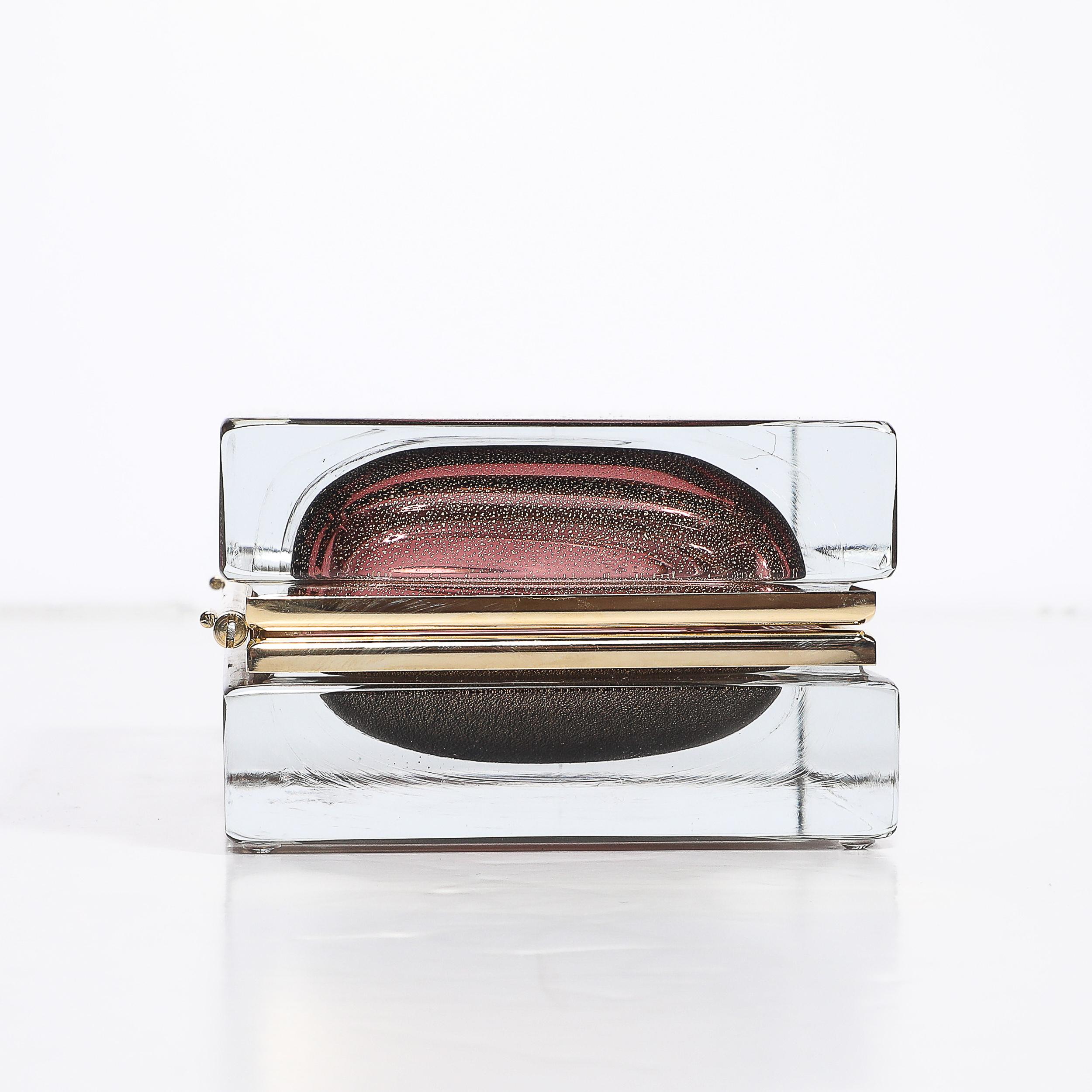 Modernist Hand-Blown Murano Glass Box in Smoked Rose with 24 Karat Gold Flecks For Sale 9