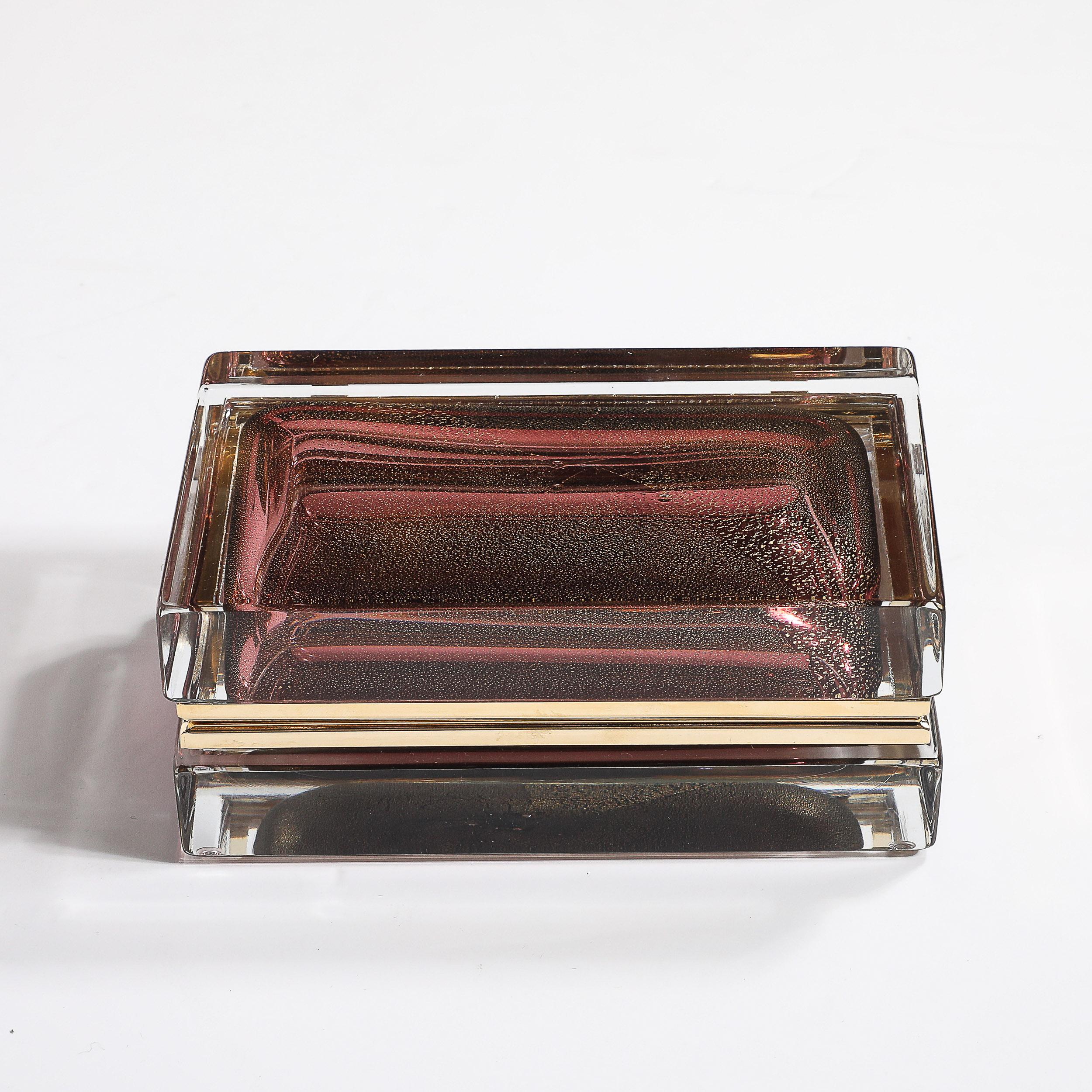 Modernist Hand-Blown Murano Glass Box in Smoked Rose with 24 Karat Gold Flecks For Sale 10