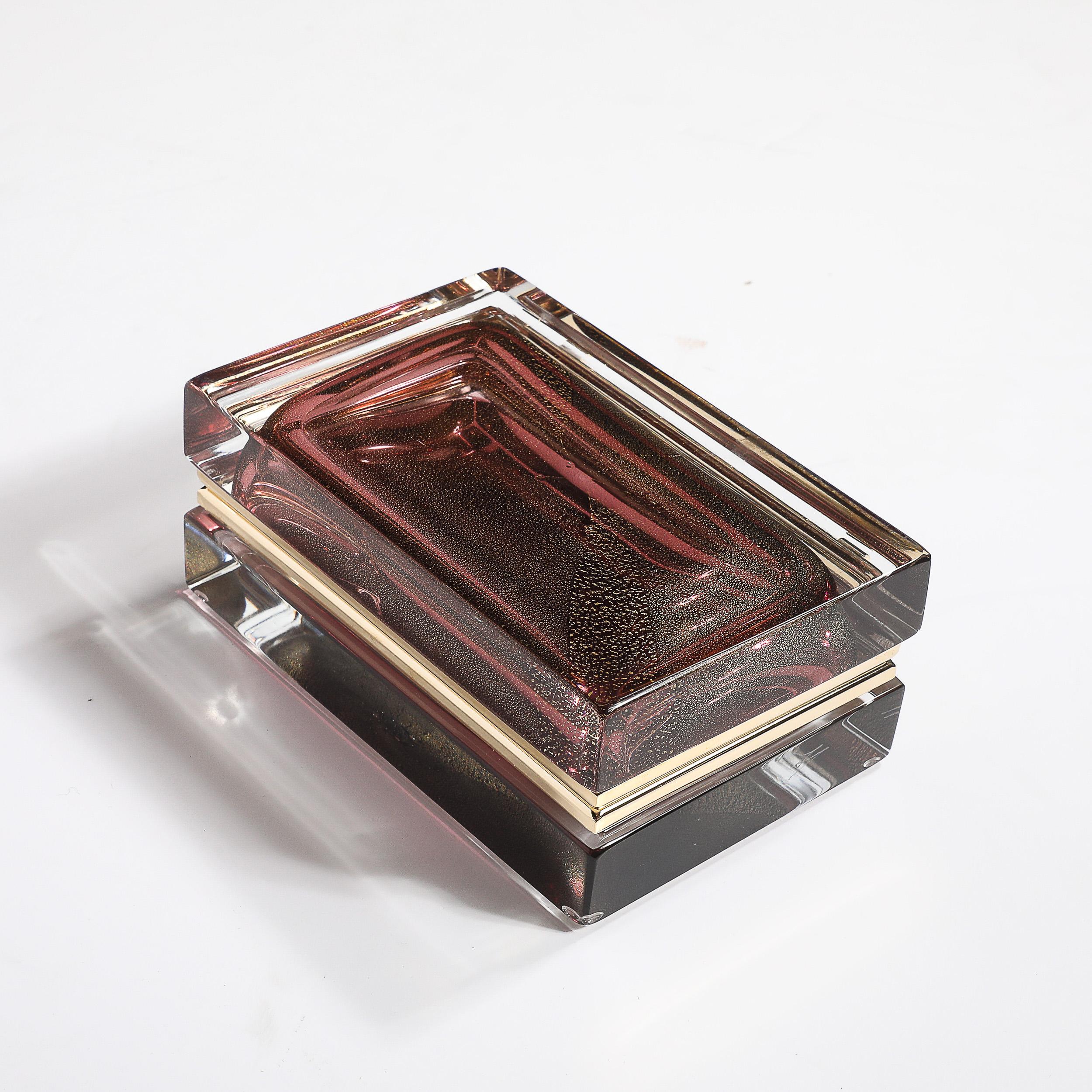 Modernist Hand-Blown Murano Glass Box in Smoked Rose with 24 Karat Gold Flecks For Sale 11