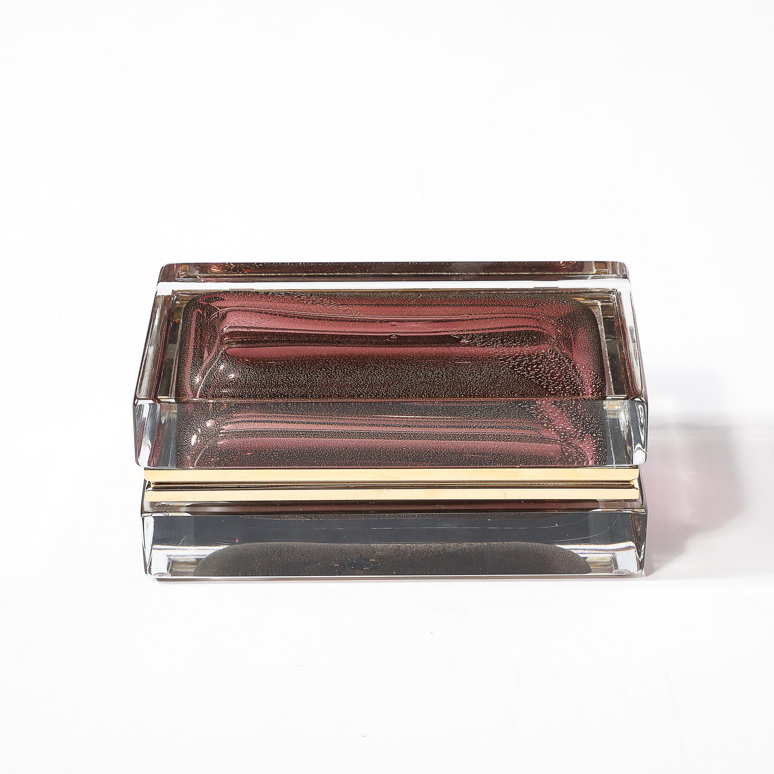 Modernist Hand-Blown Murano Glass Box in Smoked Rose with 24 Karat Gold Flecks In New Condition For Sale In New York, NY