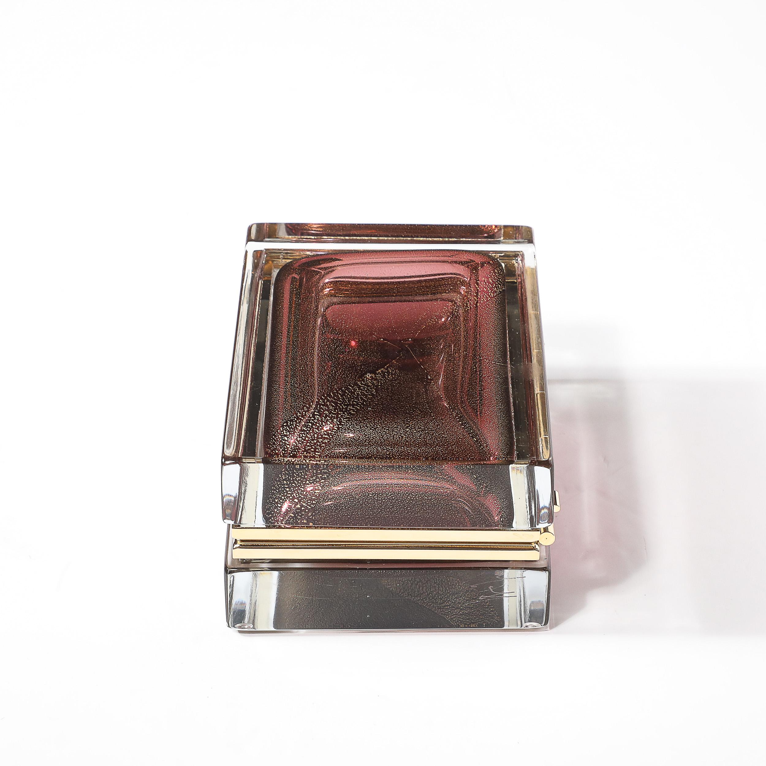 Modernist Hand-Blown Murano Glass Box in Smoked Rose with 24 Karat Gold Flecks For Sale 1