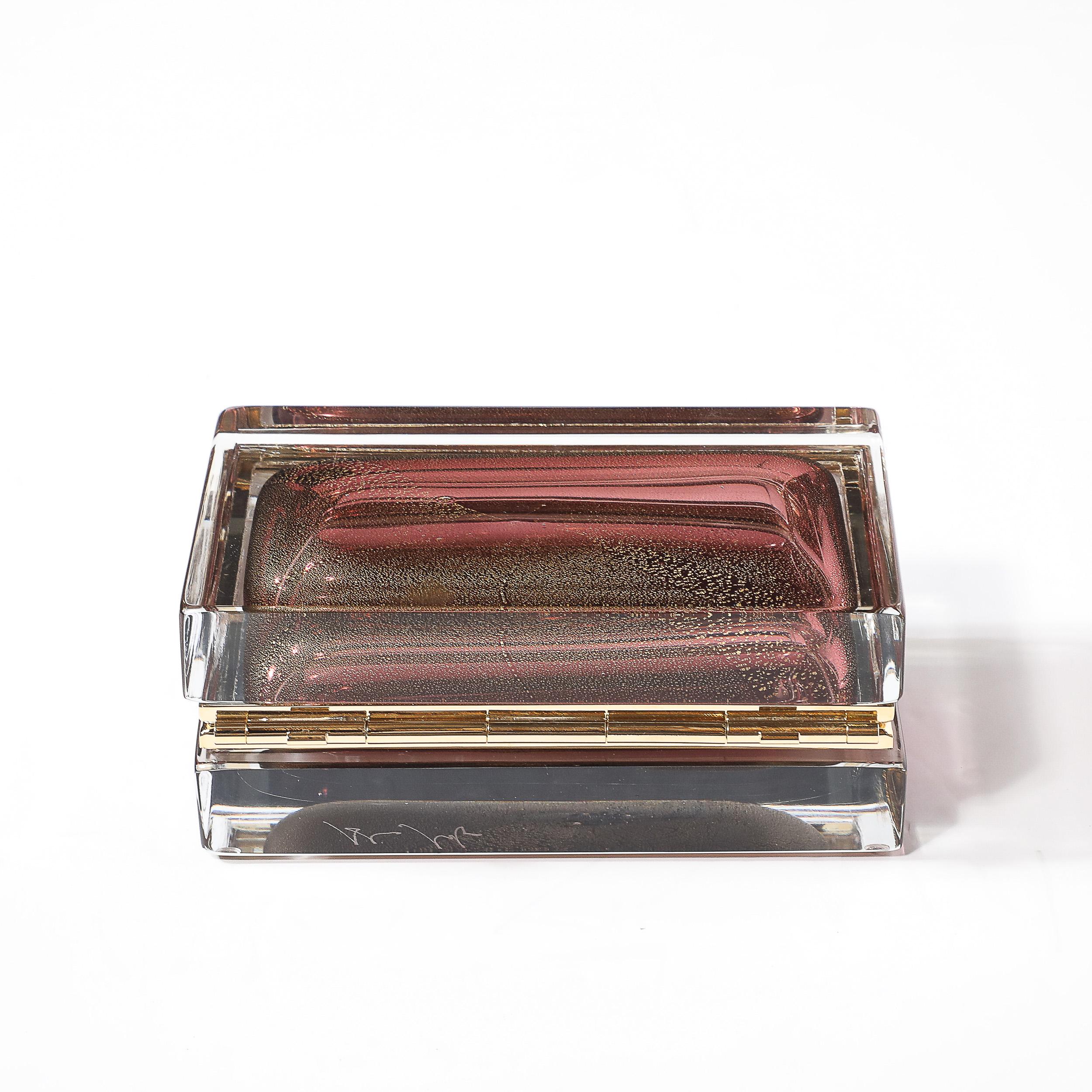 Modernist Hand-Blown Murano Glass Box in Smoked Rose with 24 Karat Gold Flecks For Sale 3