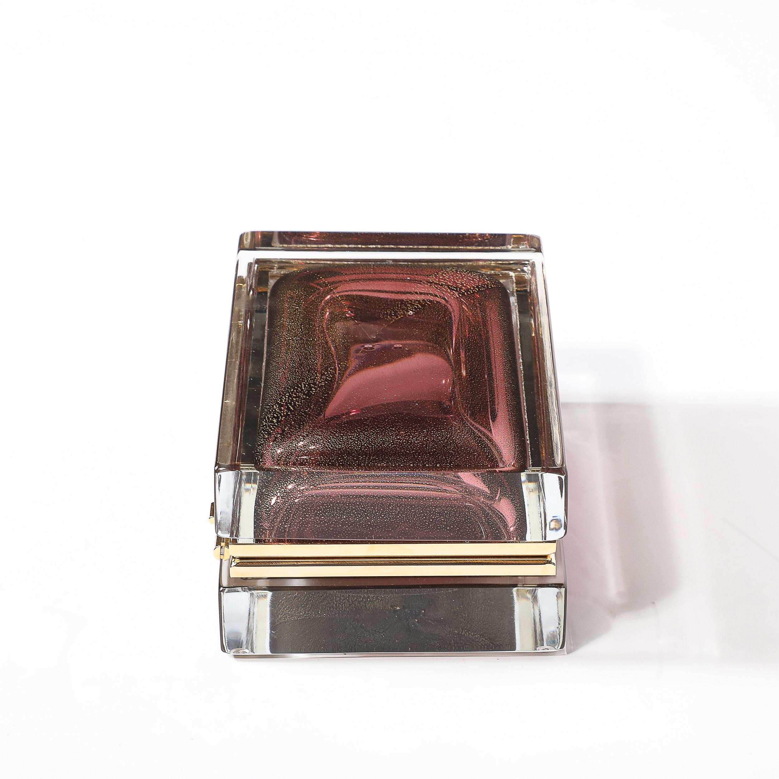 Modernist Hand-Blown Murano Glass Box in Smoked Rose with 24 Karat Gold Flecks For Sale 4